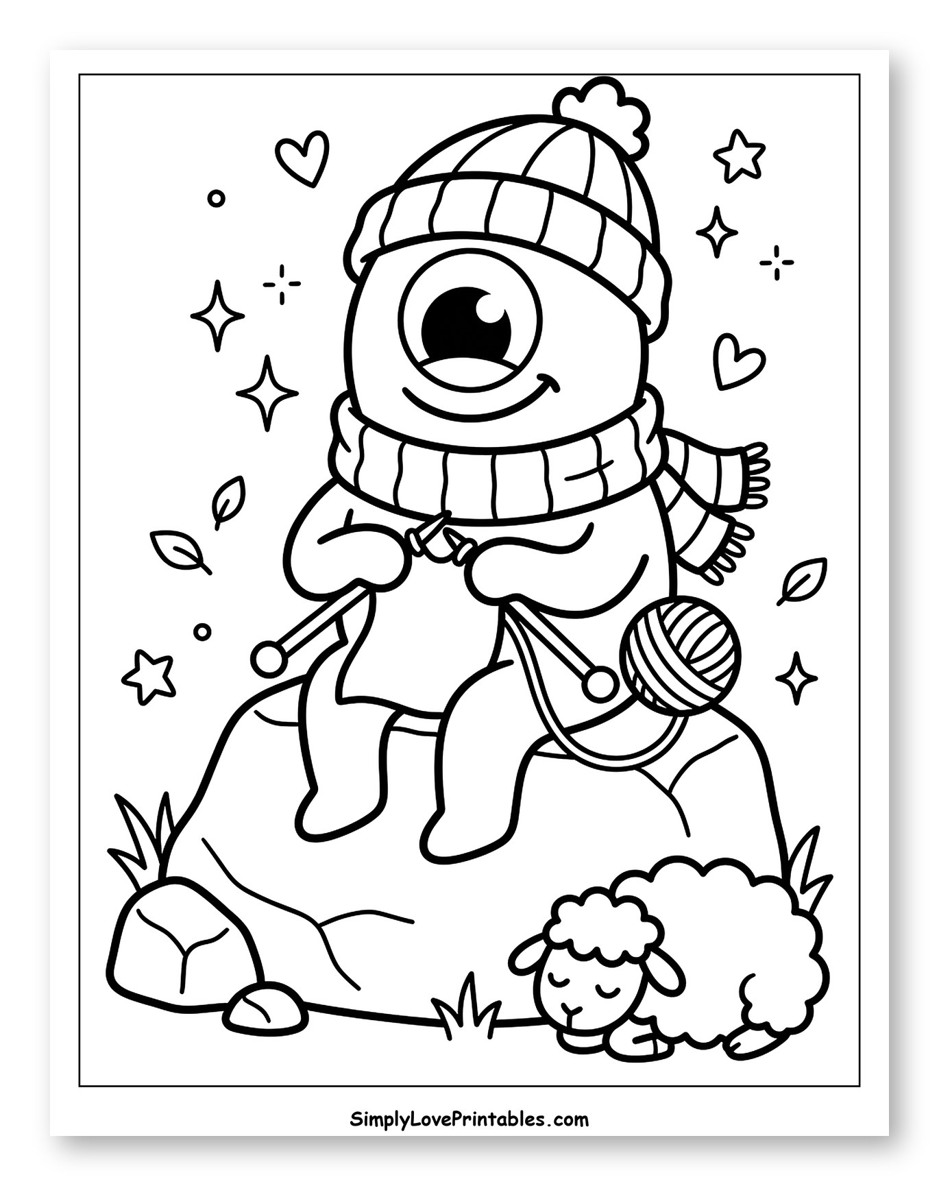 Cozy Cyclops Knitting with Sleeping Lamb