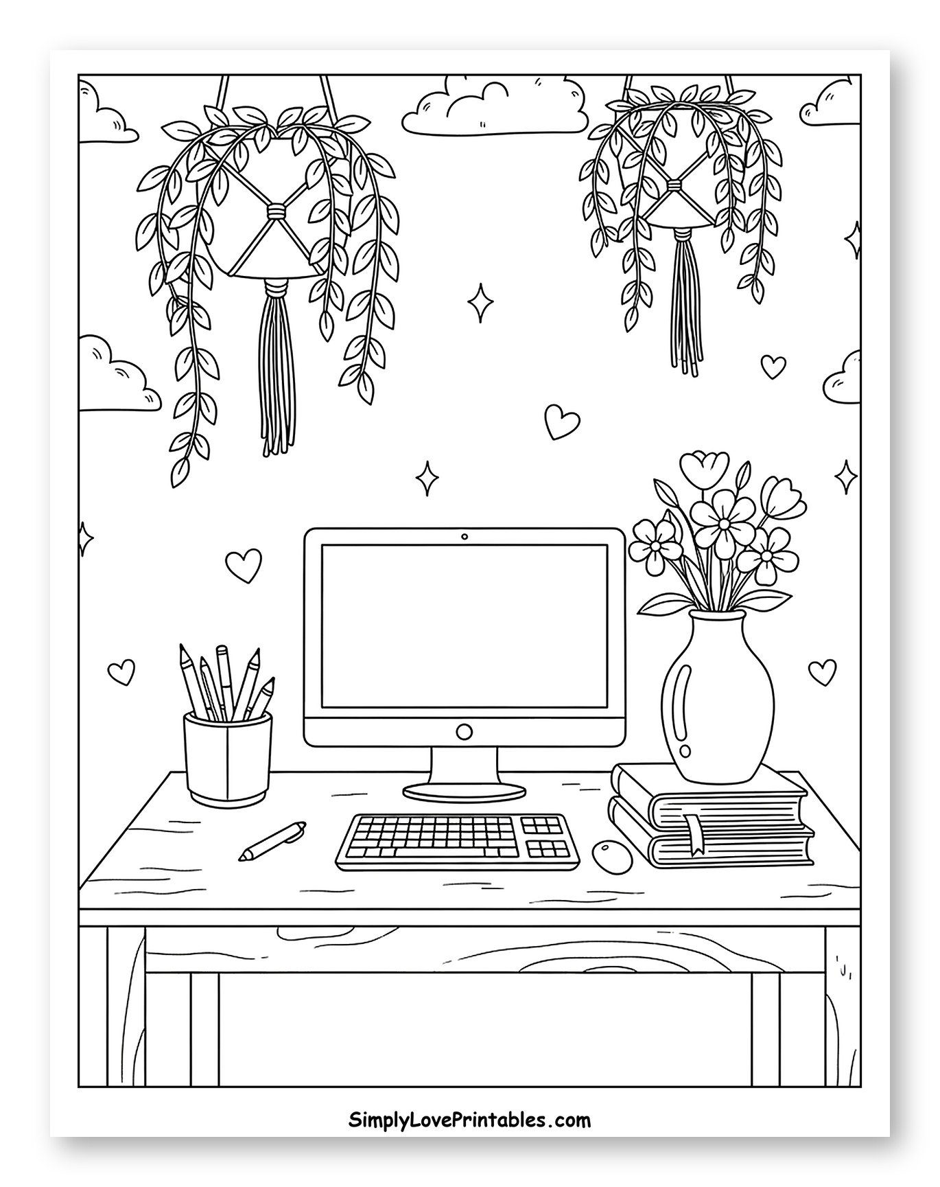 Cozy Desk with Computer and Plants