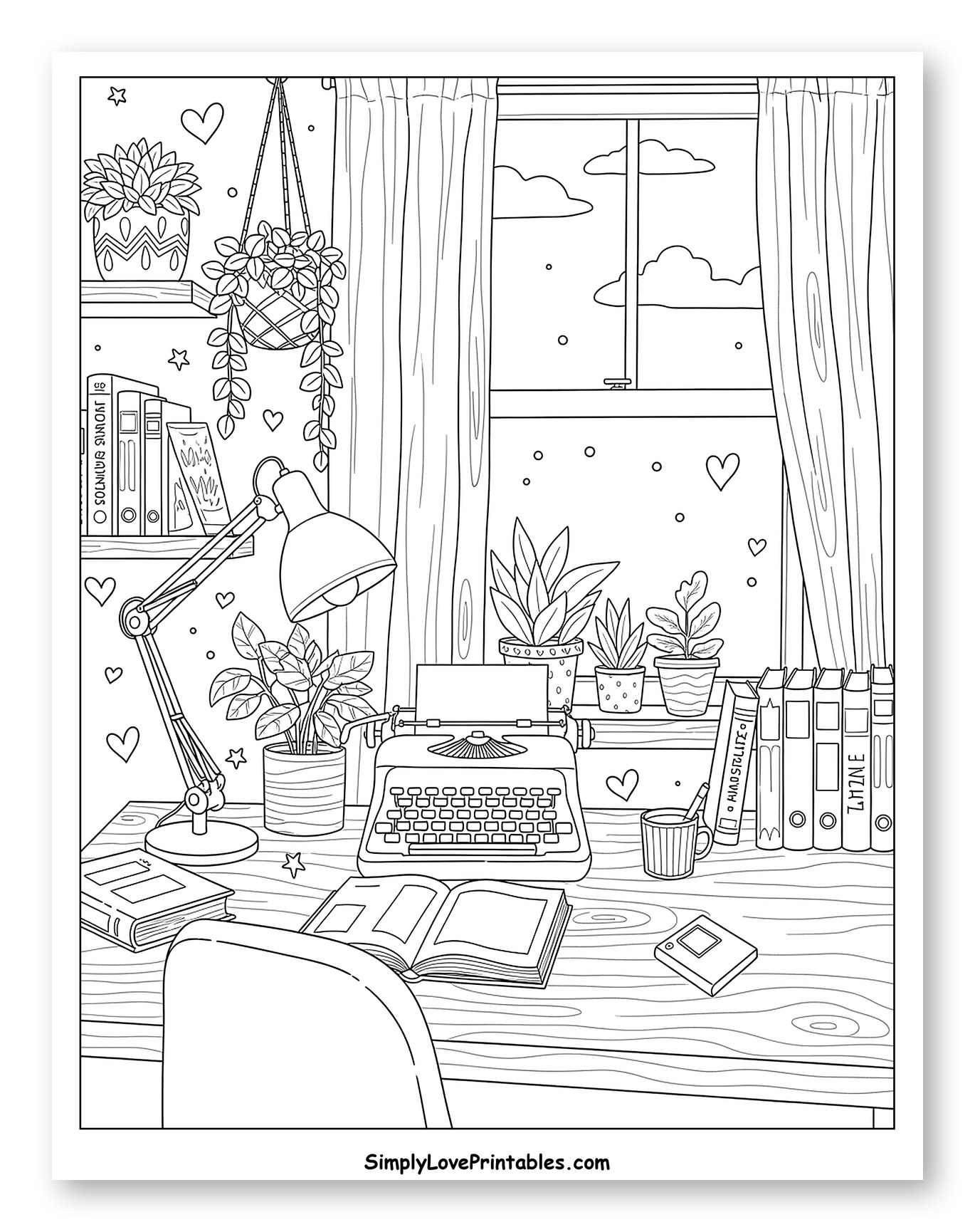Cozy Desk with Typewriter and Plants