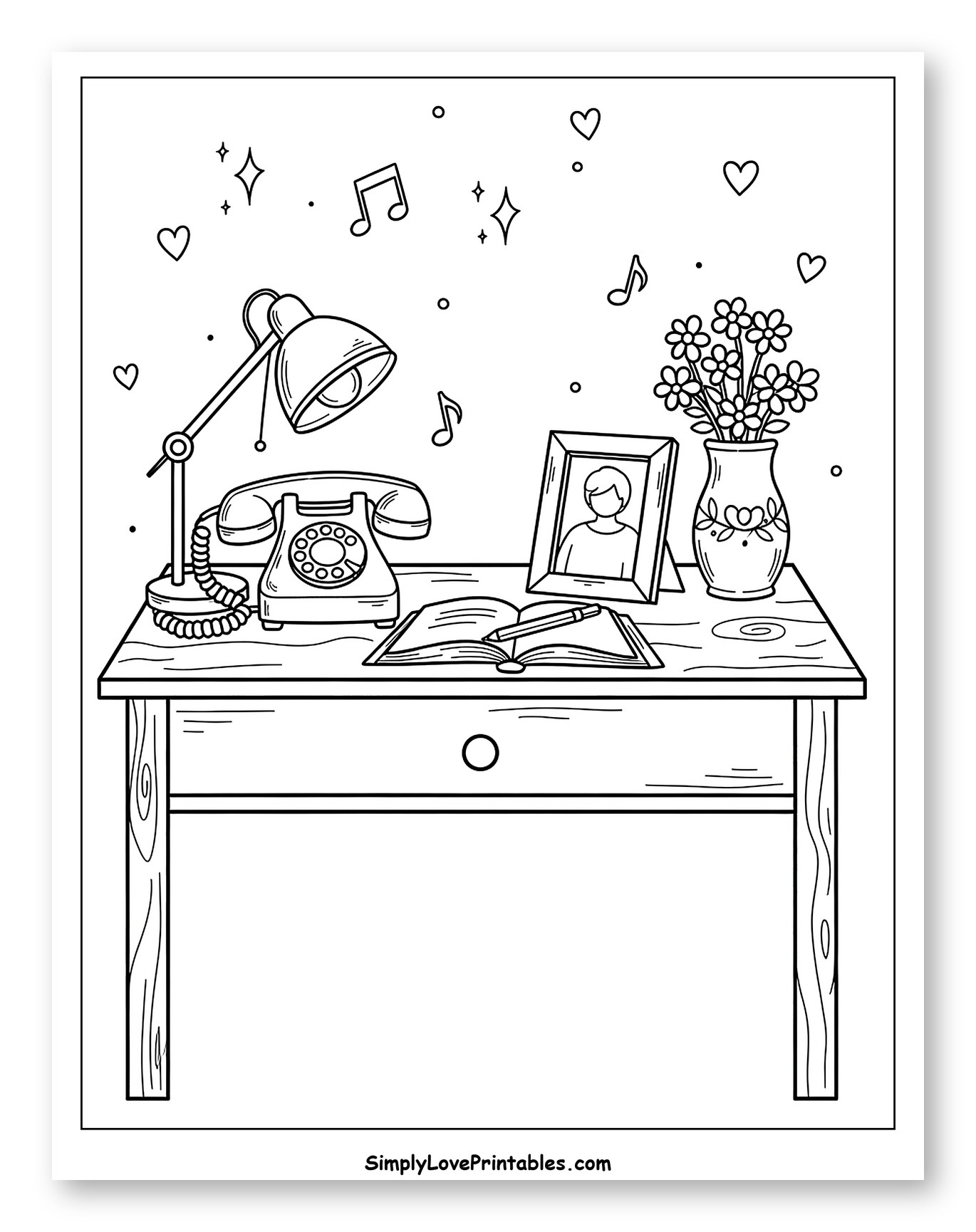 Cozy Desk with Vintage Phone and Flowers