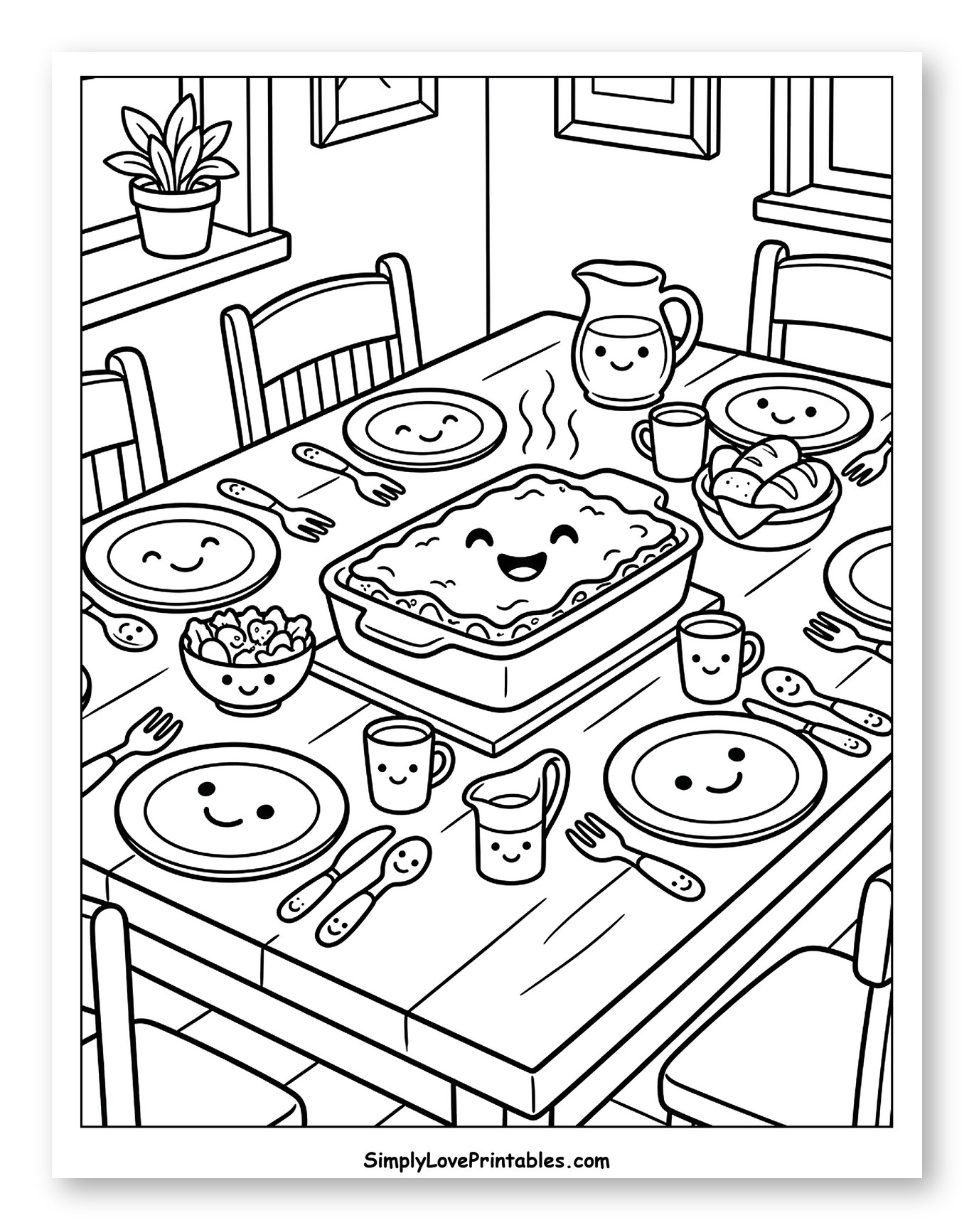 Cozy Dining Table with Happy Lasagna Meal