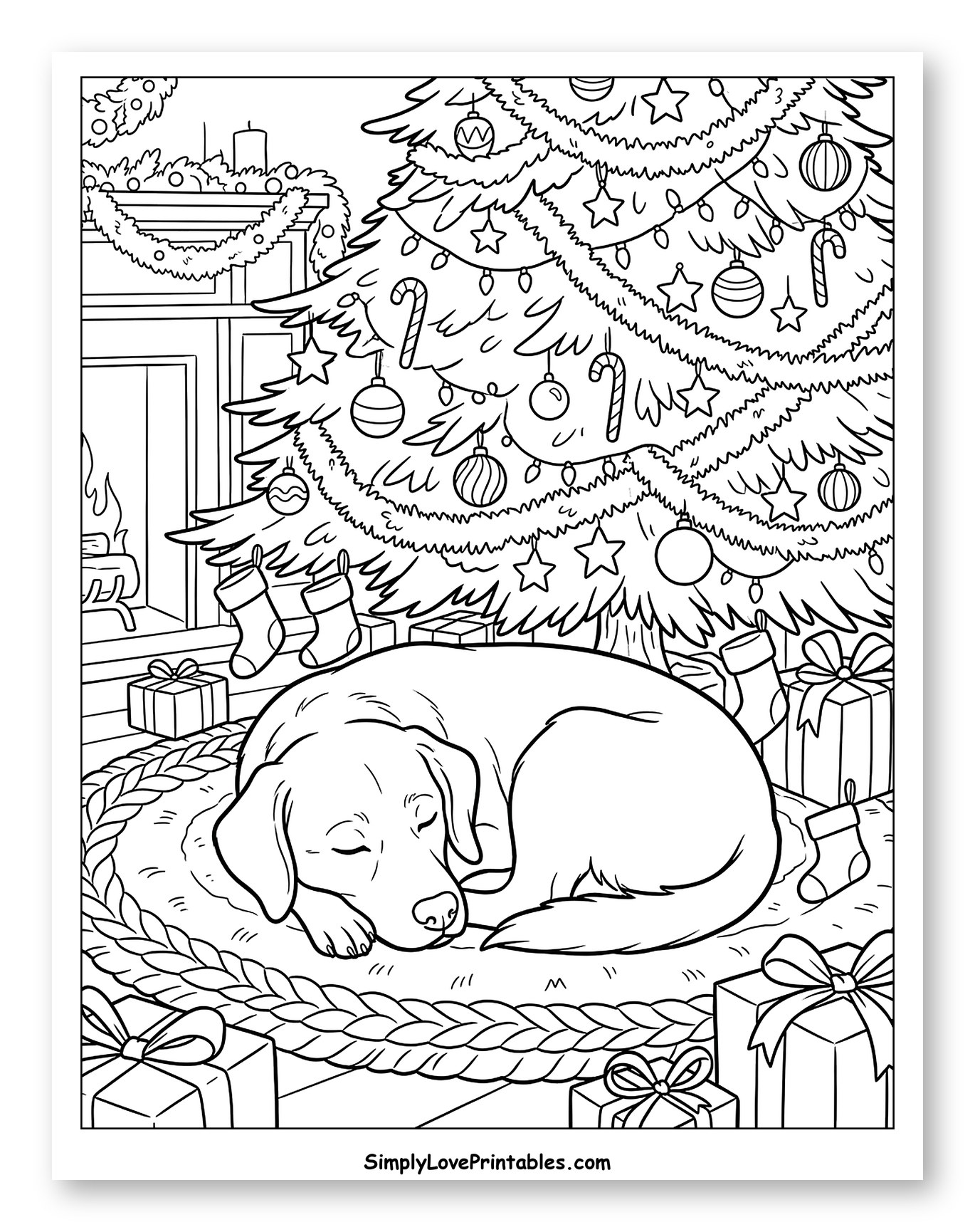 Cozy Dog Sleeping Under the Christmas Tree