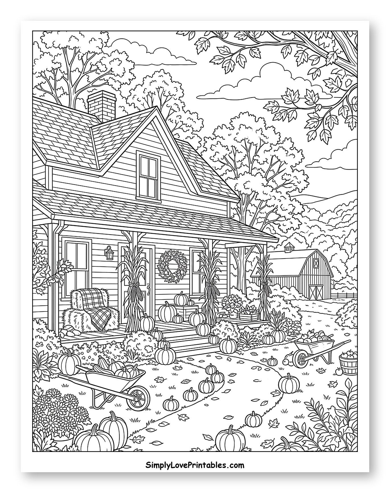 Cozy Farmhouse Porch with Autumn Harvest