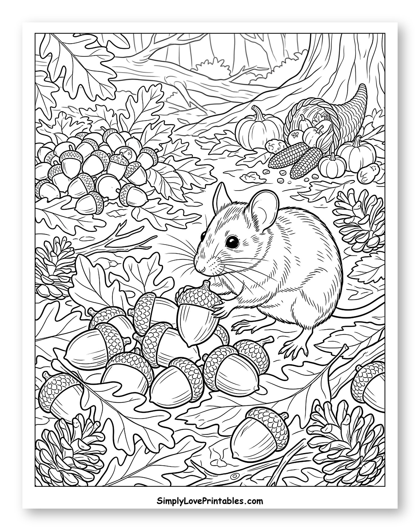 Cozy Field Mouse Collecting Fall Acorns