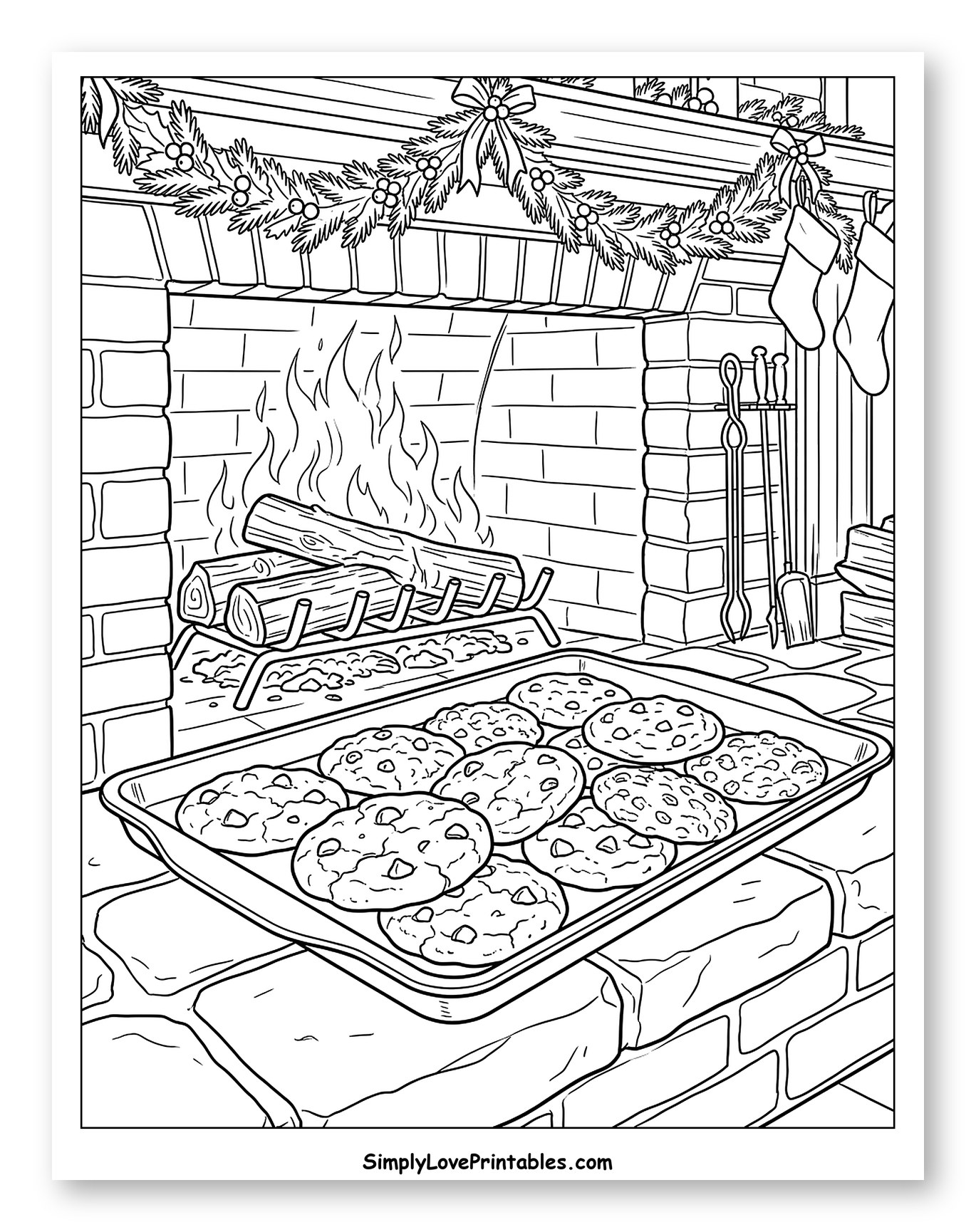 Cozy Fireplace and Tray of Chocolate Chip Cookies
