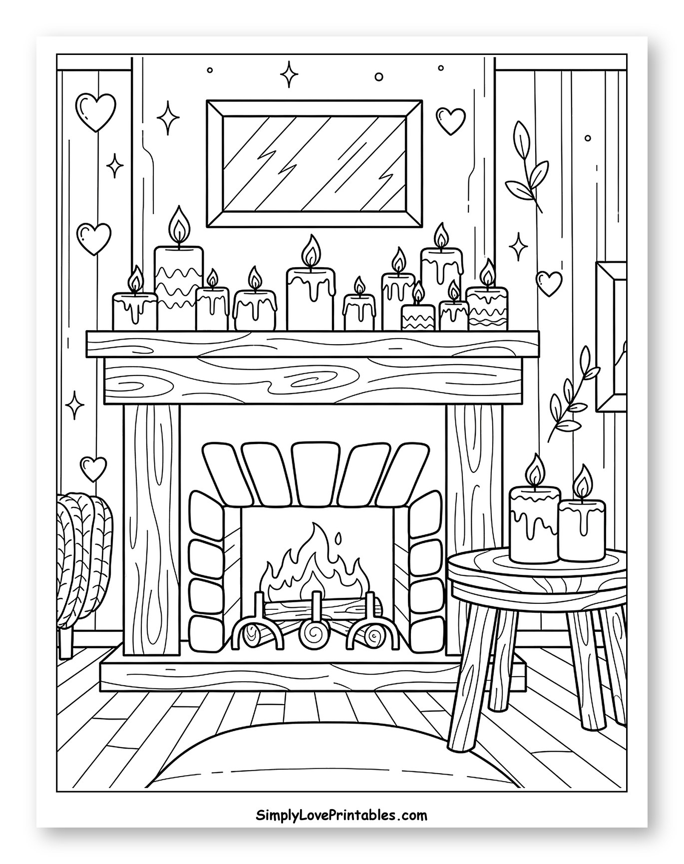 Cozy Fireplace with Many Burning Candles