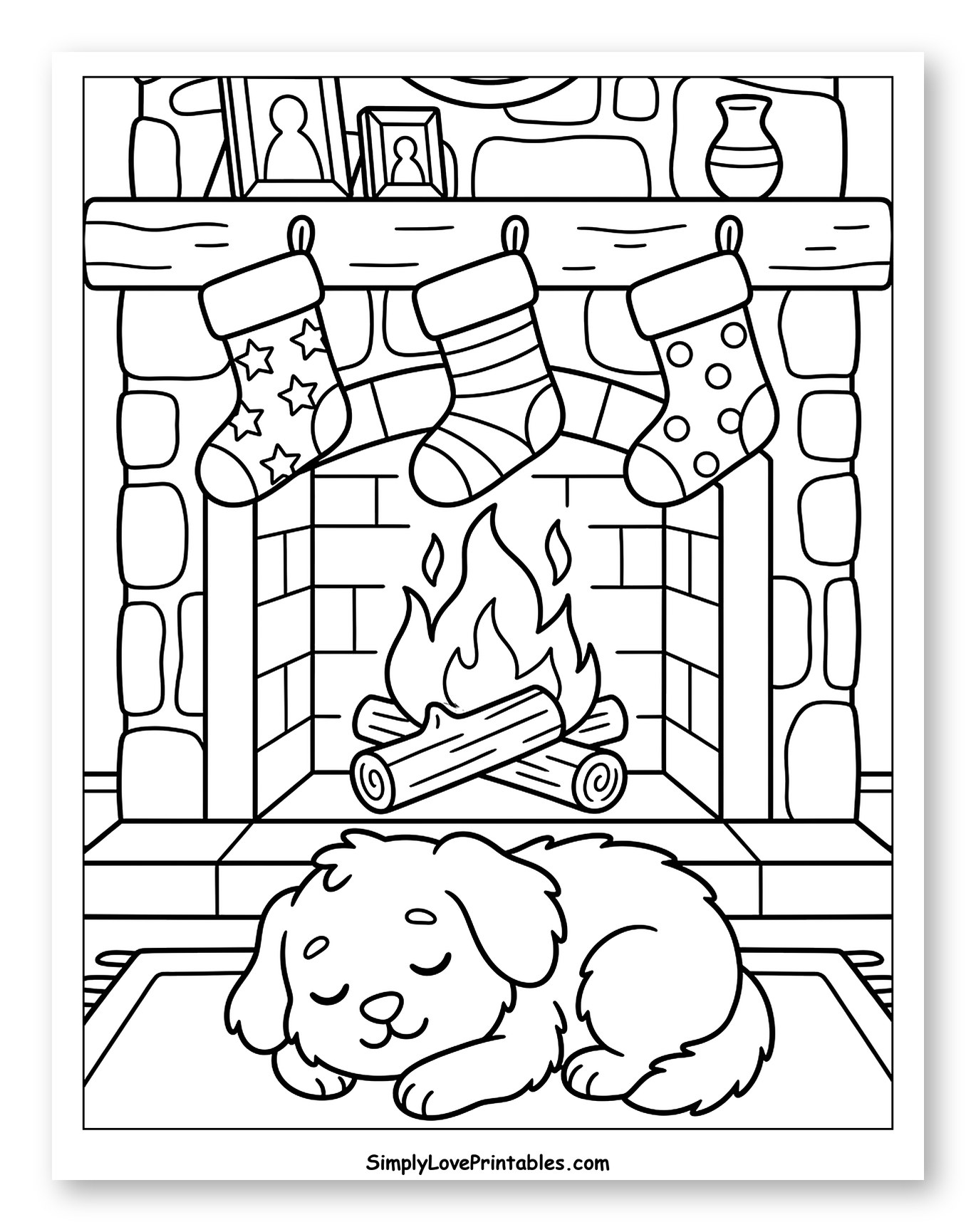 Cozy Fireplace with Sleeping Puppy
