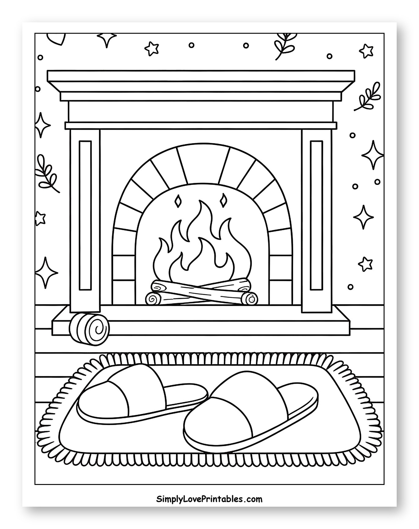 Cozy Fireplace with Slippers on a Rug