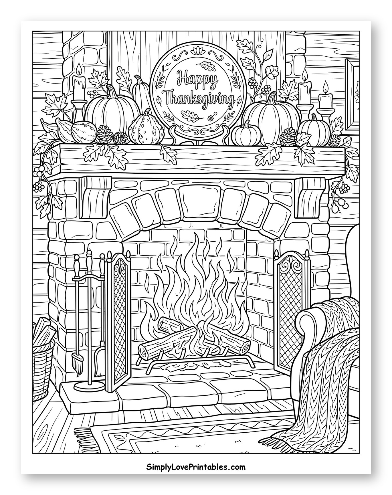 Cozy Fireplace with Thanksgiving Decorations