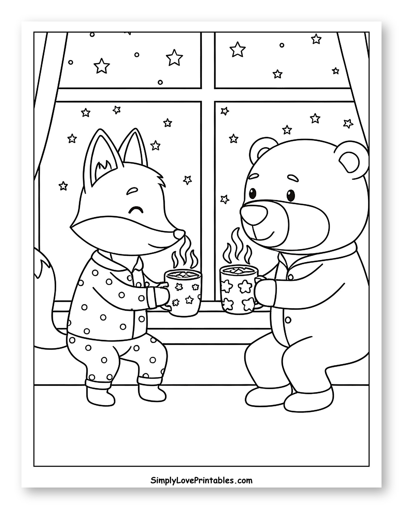 Cozy Fox and Bear Drinking Hot Chocolate