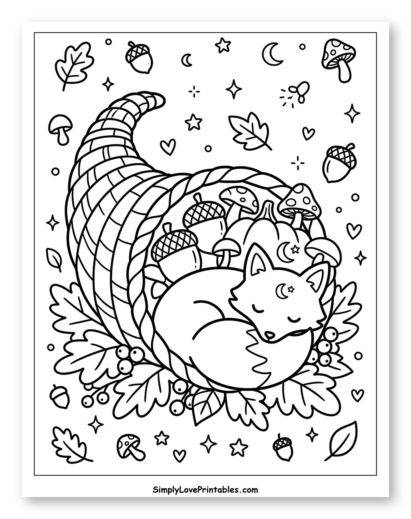 Cozy Fox with Autumn Harvest Cornucopia