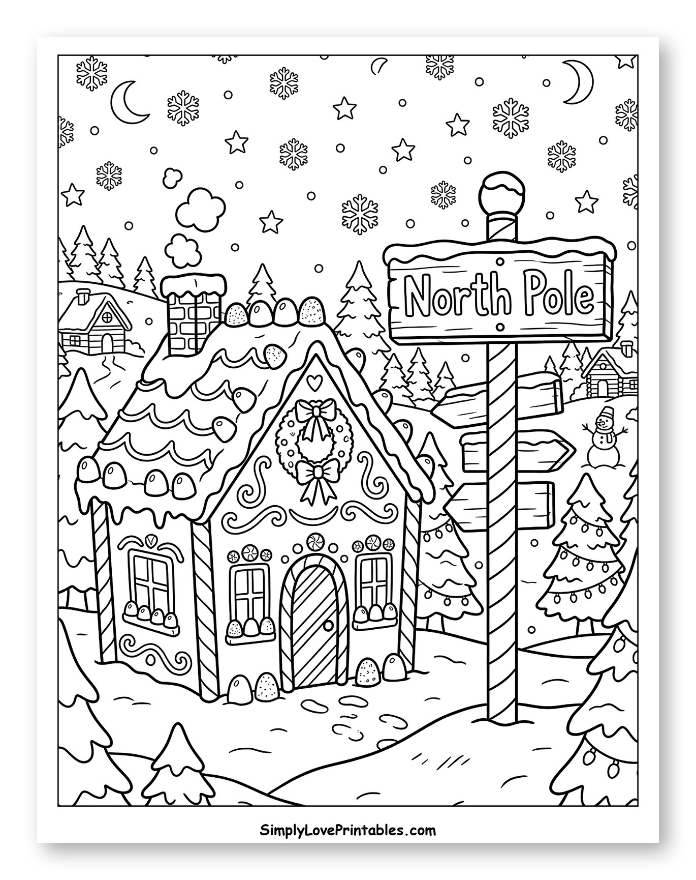 Cozy Gingerbread House at the North Pole Coloring Page for Kids
