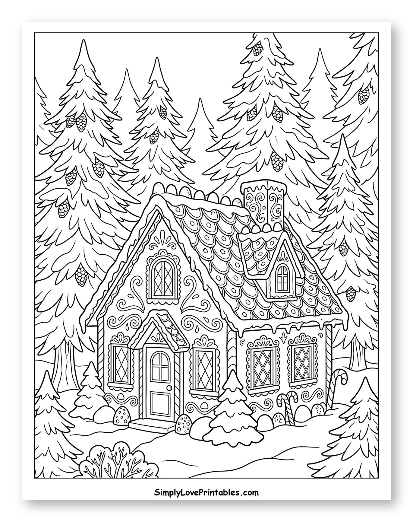 Cozy Gingerbread House in a Snowy Pine Forest