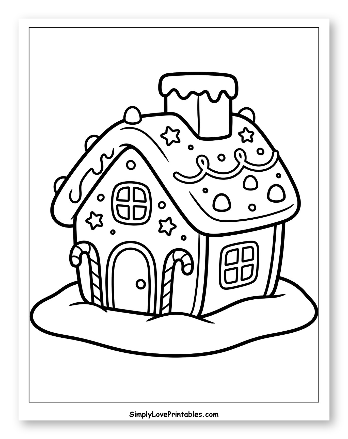 Cozy Gingerbread House with Candy Cane Pillars to Color for Toddlers