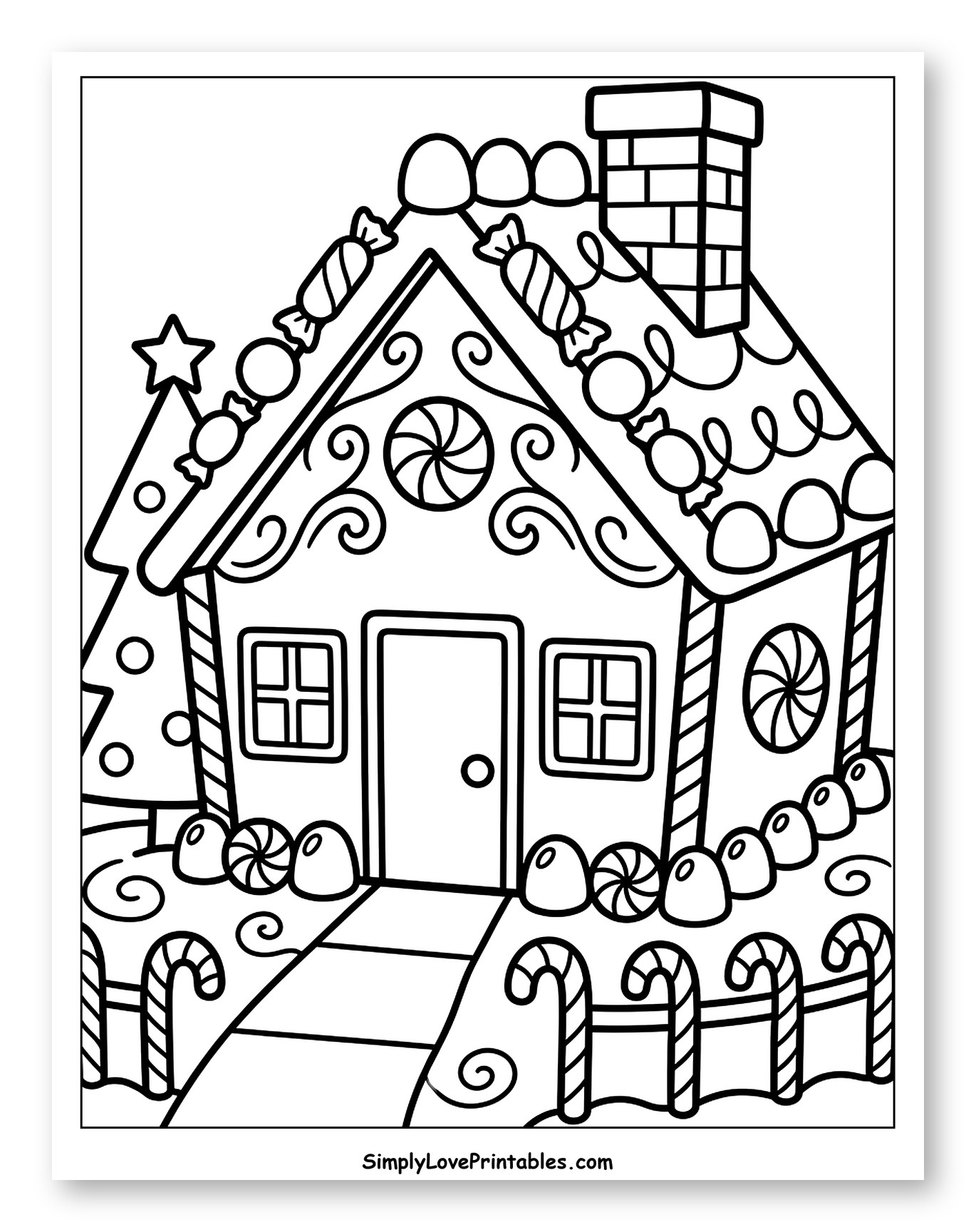 Cozy Gingerbread House with Sweet Candy Details to Color for Toddlers