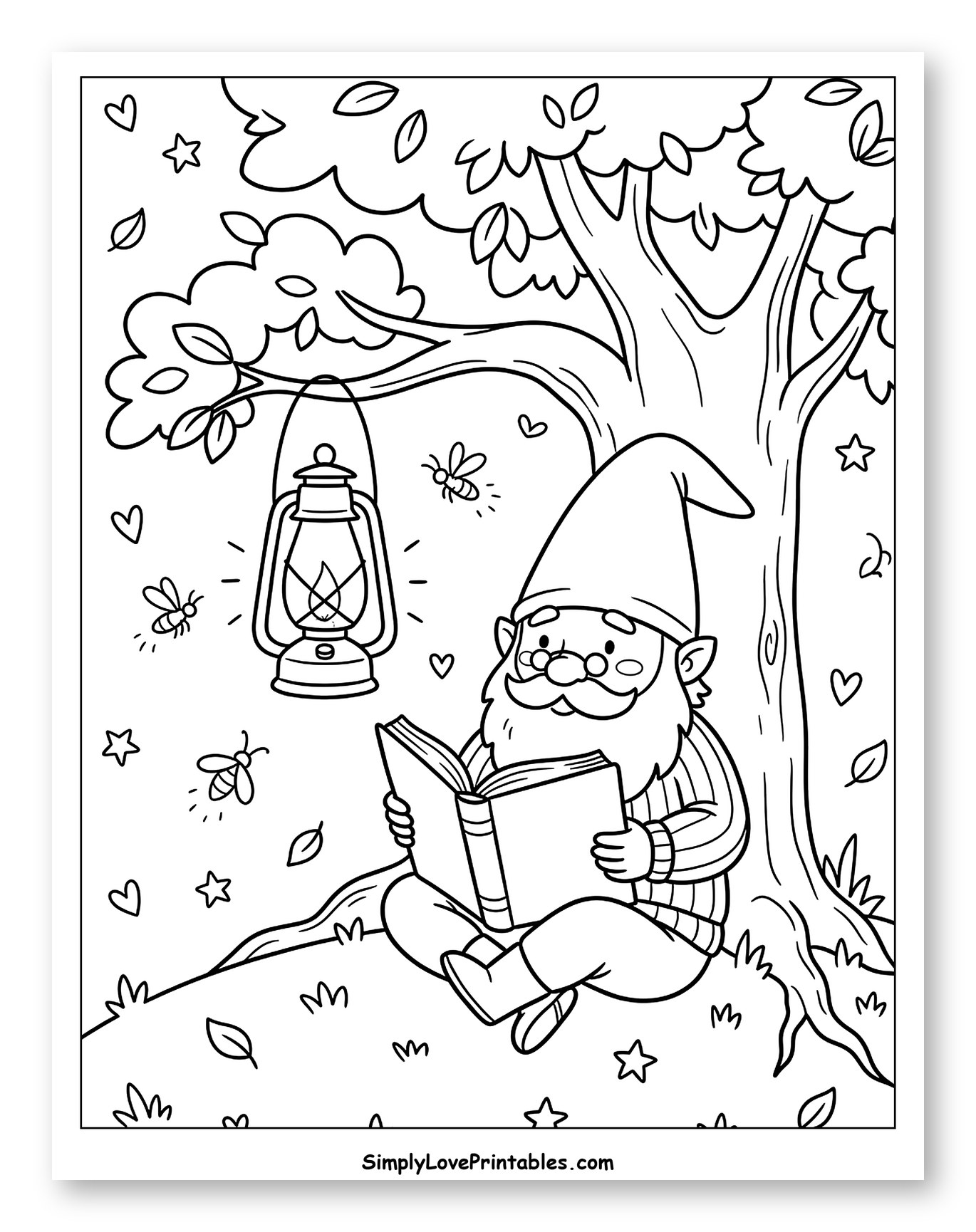 Cozy Gnome Reading by Lantern Light