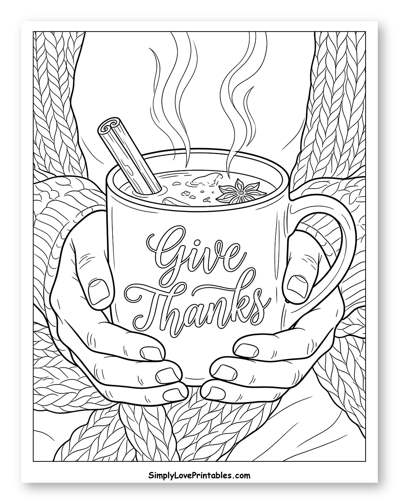 Cozy Hands Holding a Give Thanks Mug