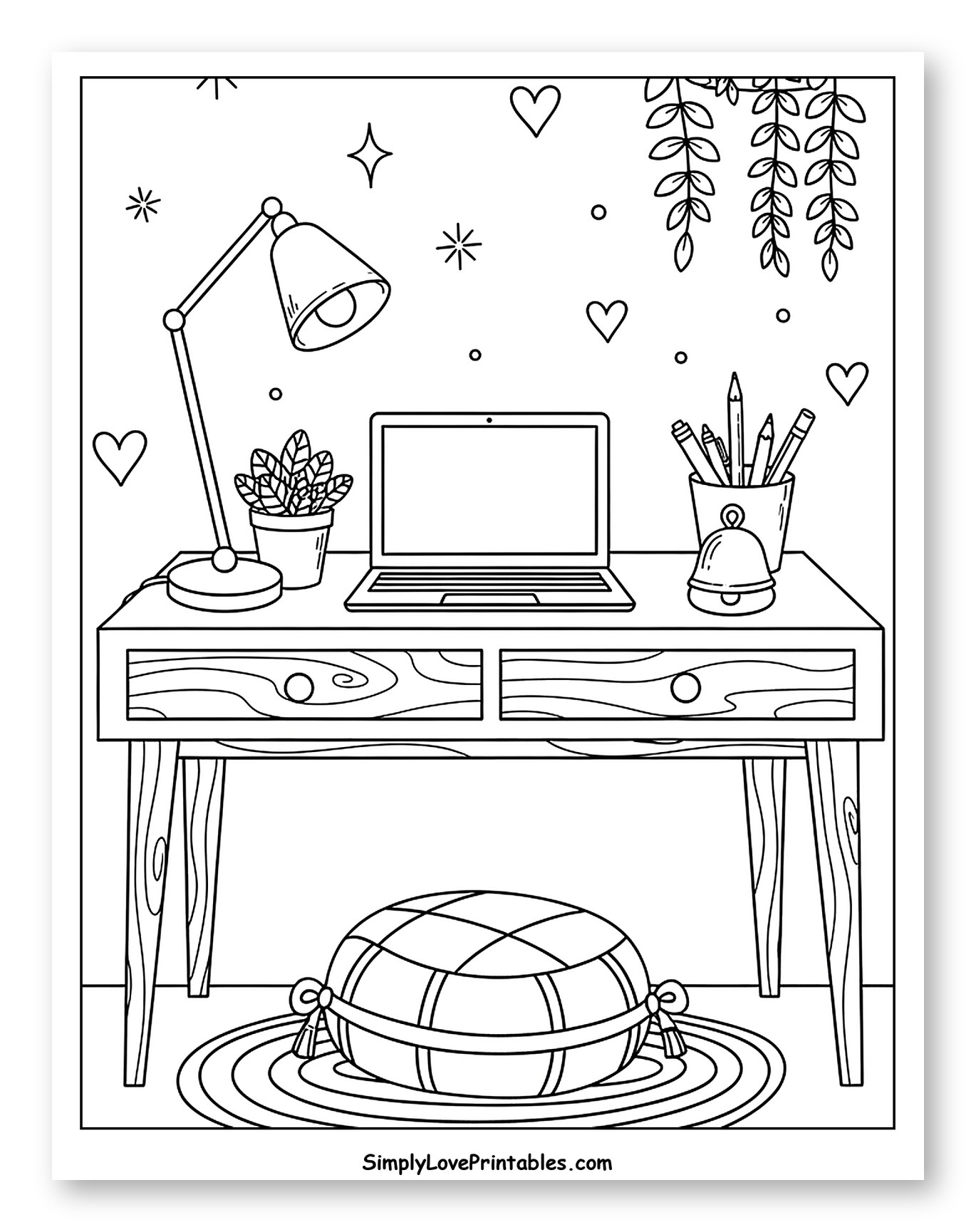 Cozy Home Office Desk with Laptop and Cushion