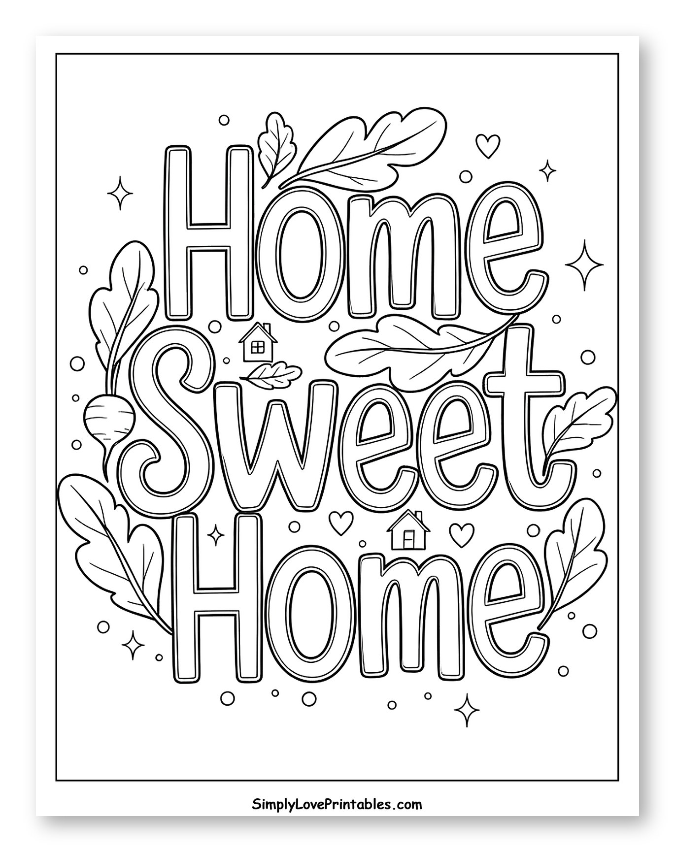 Cozy Home Sweet Home with Radishes and Leaves to Color for Adults