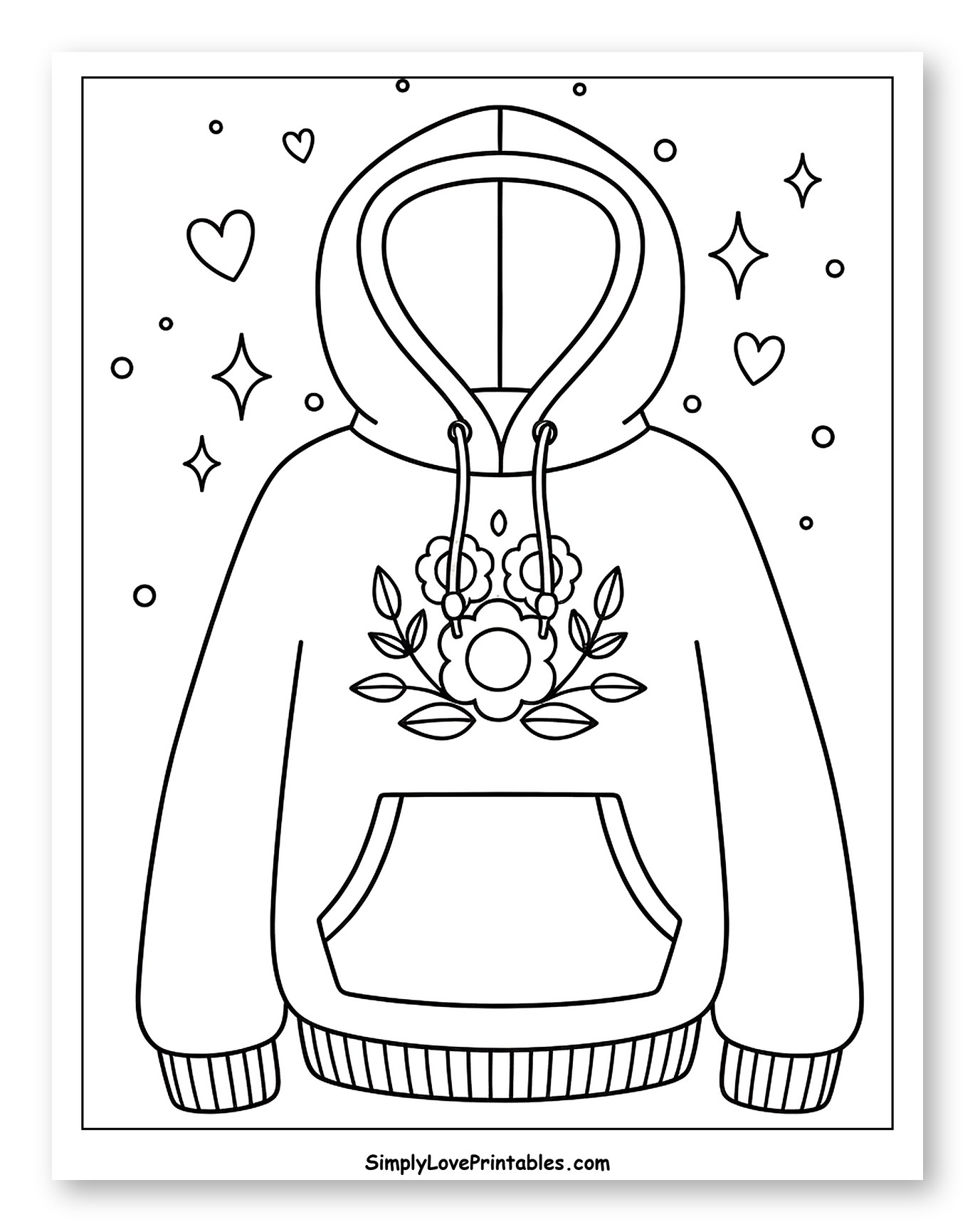 Cozy Hoodie with Flowers and Hearts