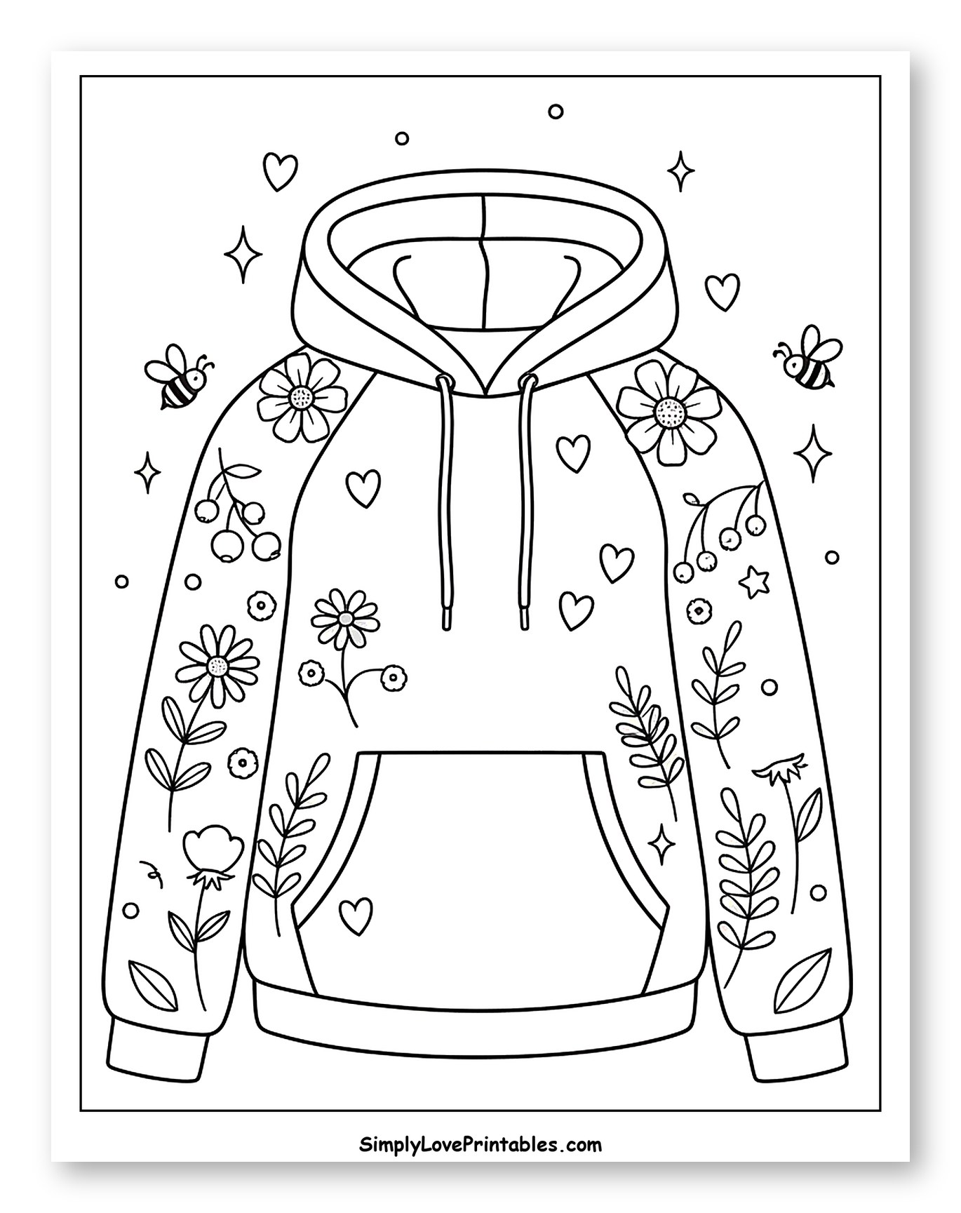 Cozy Hoodie with Flowers, Bees, and Berries