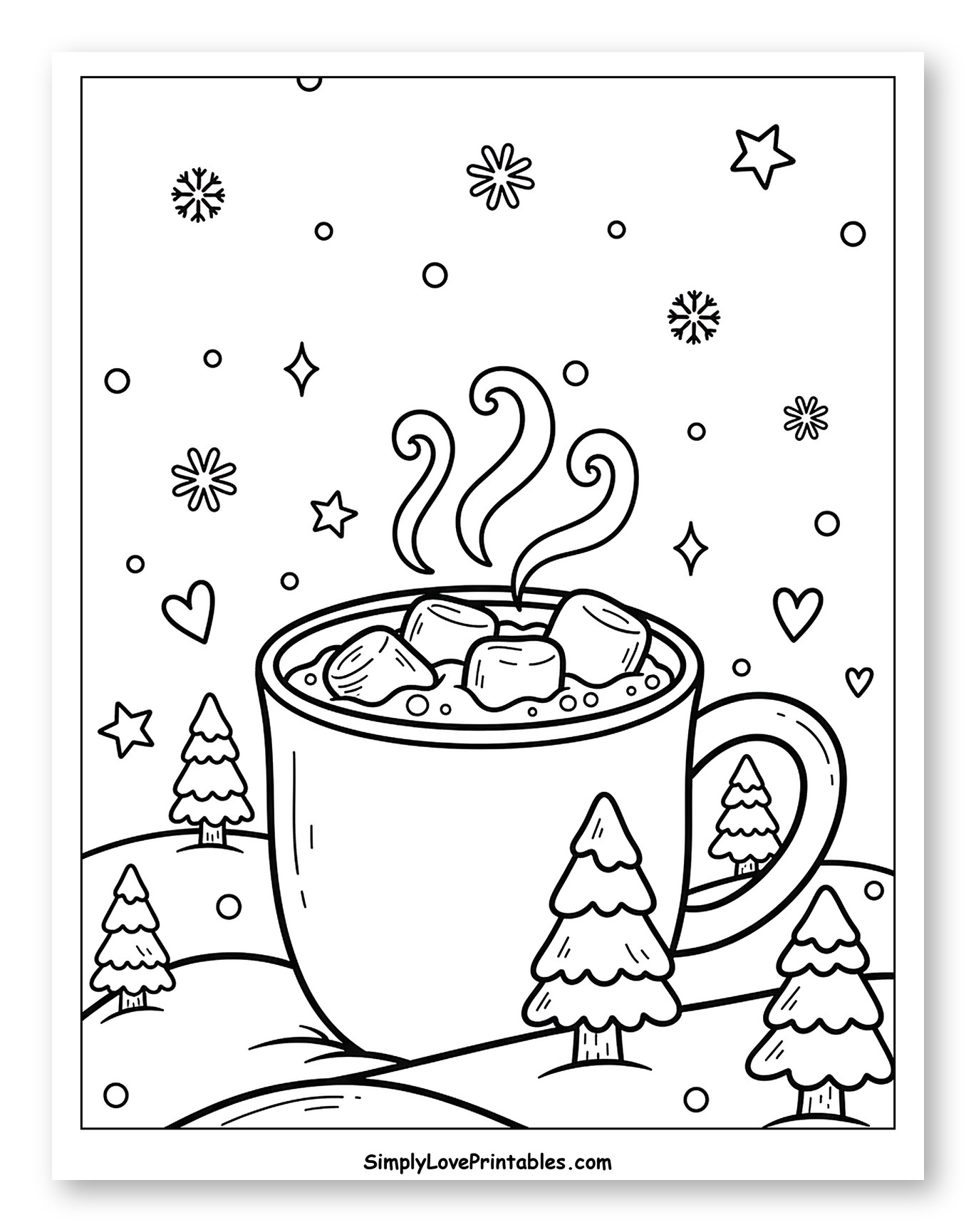 Cozy Hot Chocolate Mug in Snowy Landscape
