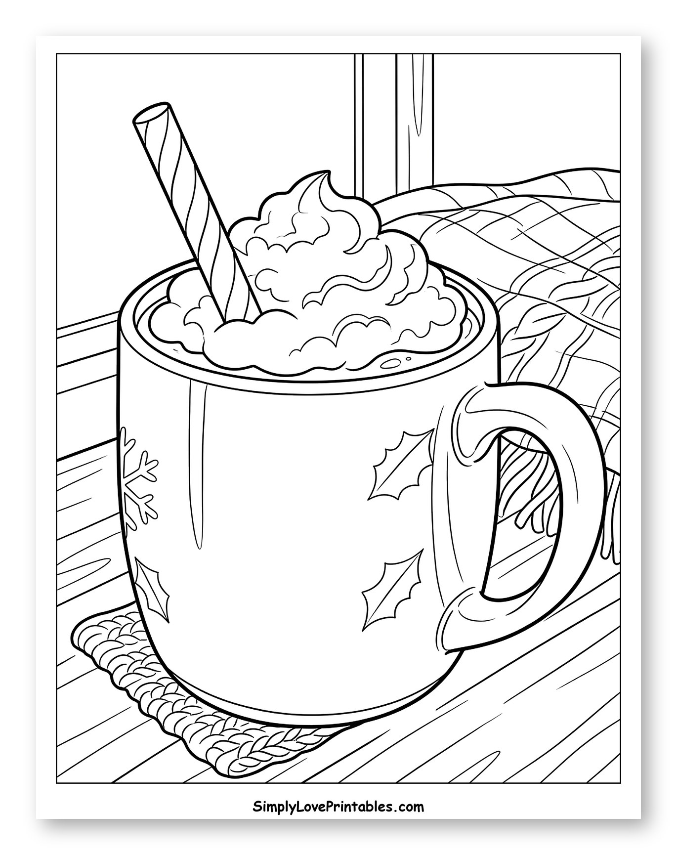 Cozy Hot Chocolate Mug with Whipped Cream Coloring Page