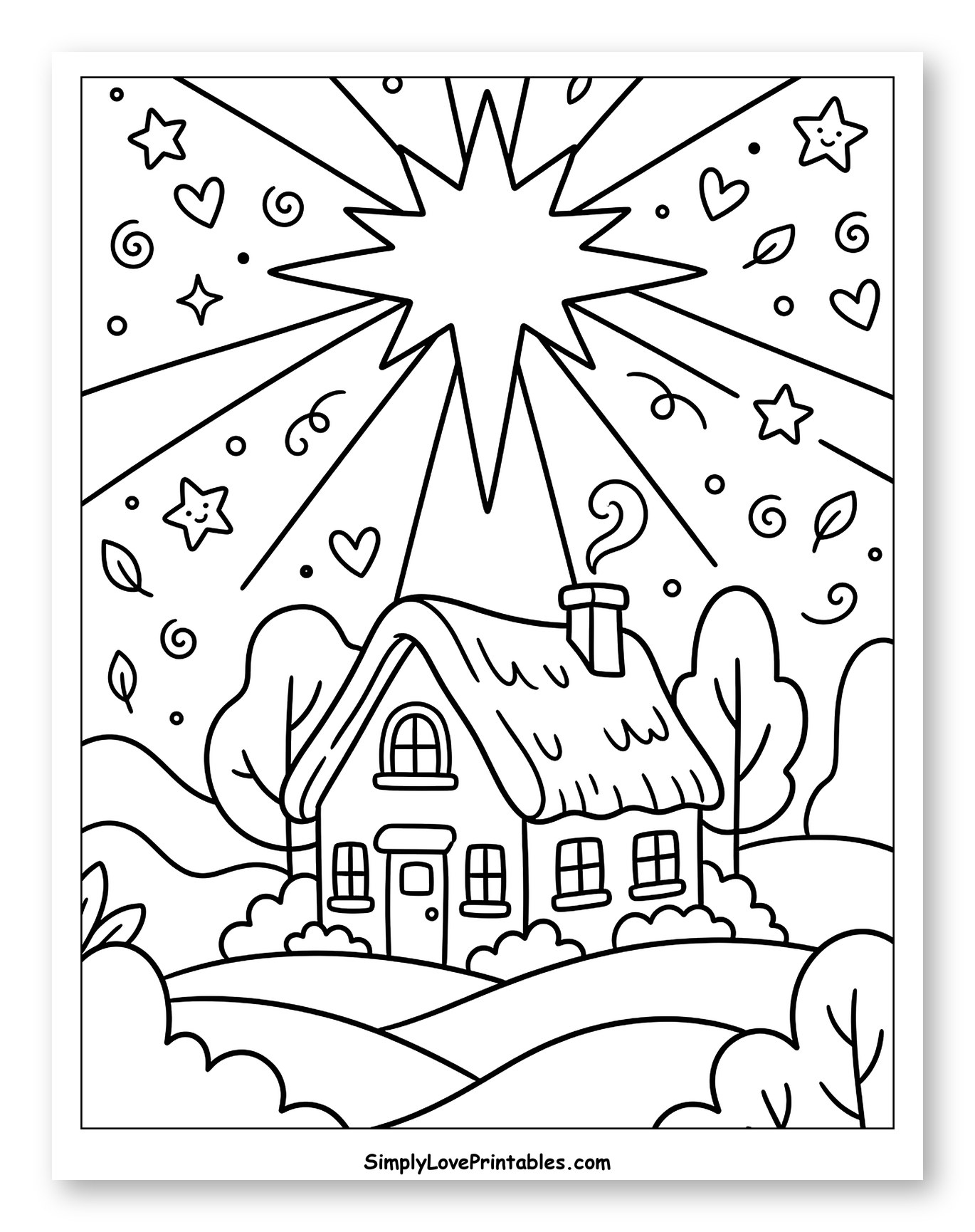 Cozy House Under a Radiant Star to Color for Adults
