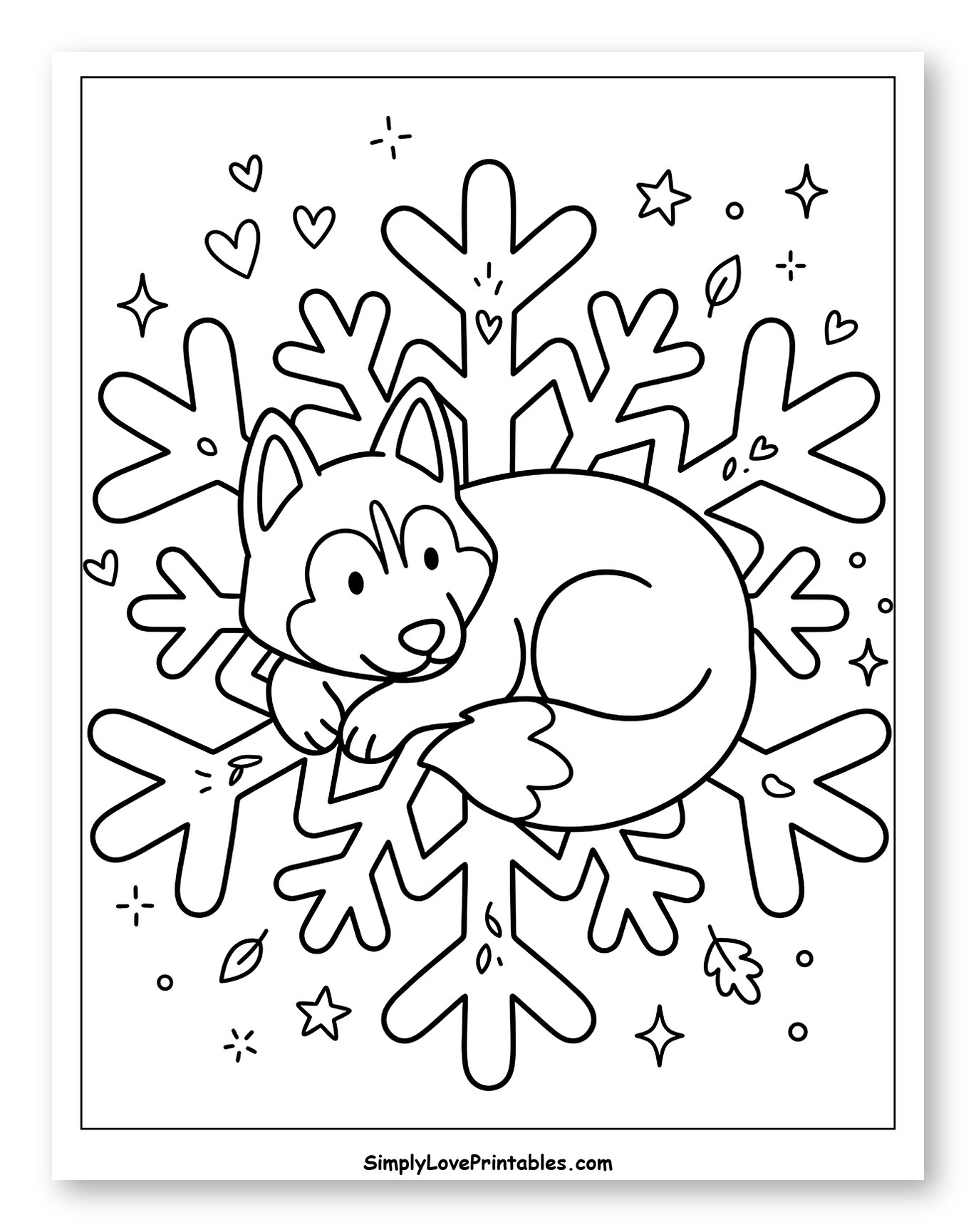Cozy Husky Puppy on a Winter Snowflake