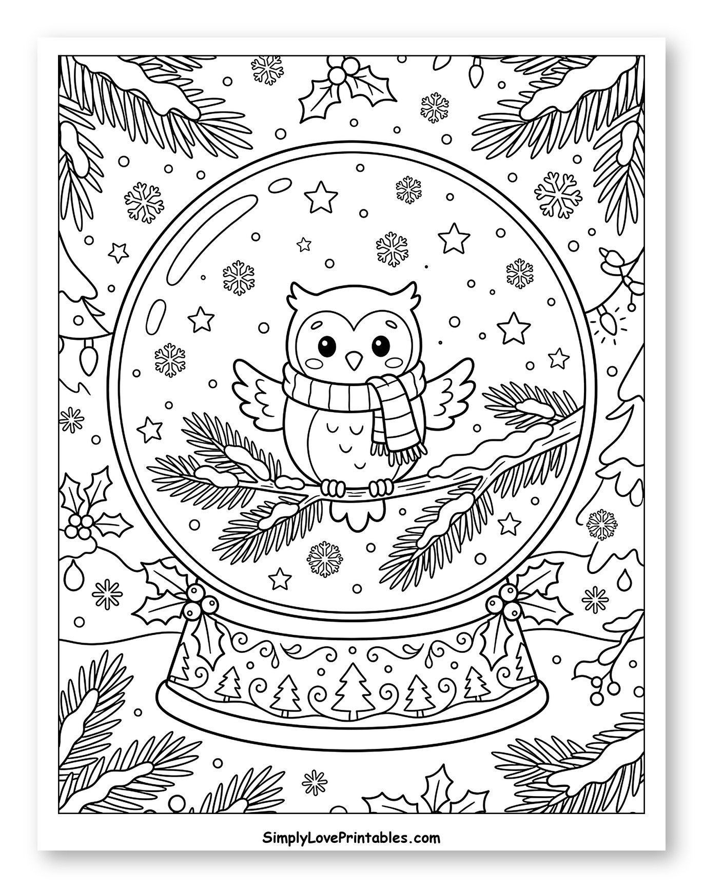 Cozy Little Owl in a Winter Snow Globe