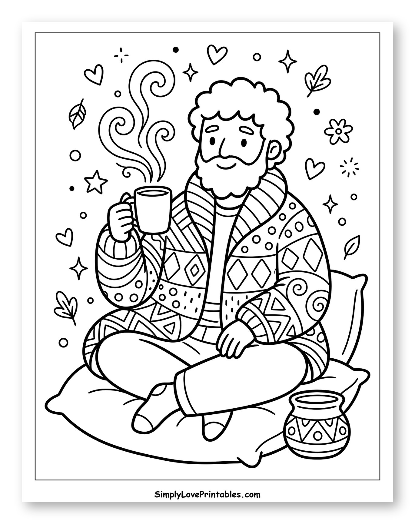 Cozy Man with Hot Drink and Winter Cardigan