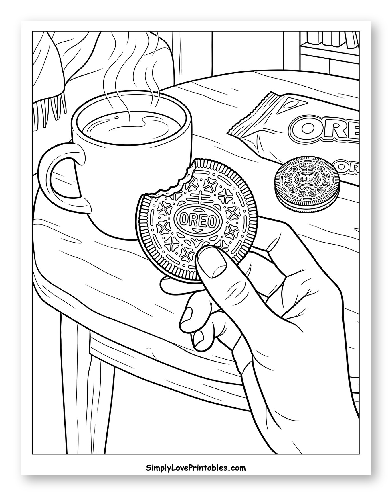 Cozy Moment with Oreo and Steaming Coffee