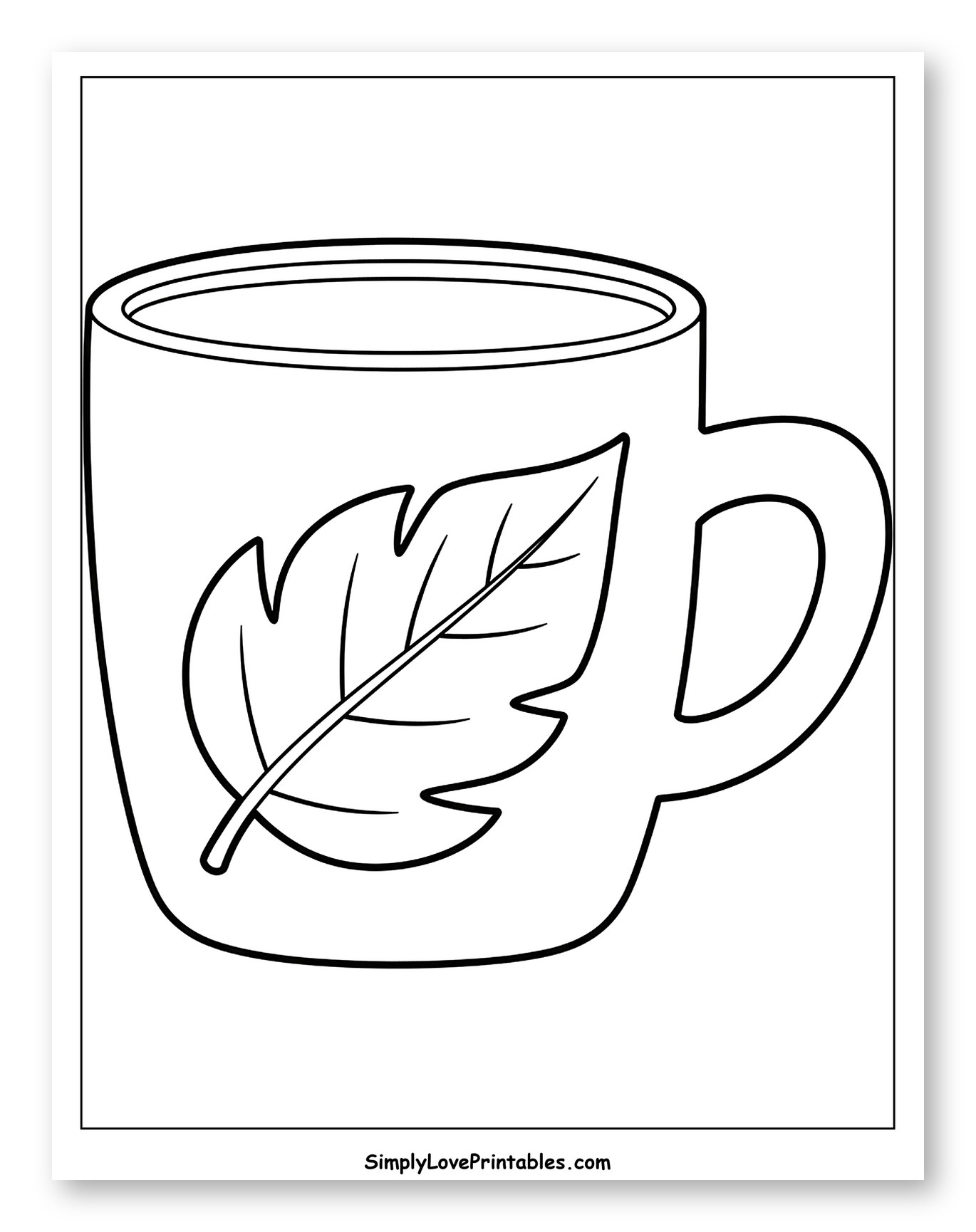 Cozy Mug with Autumn Leaf Coloring Page for Toddlers