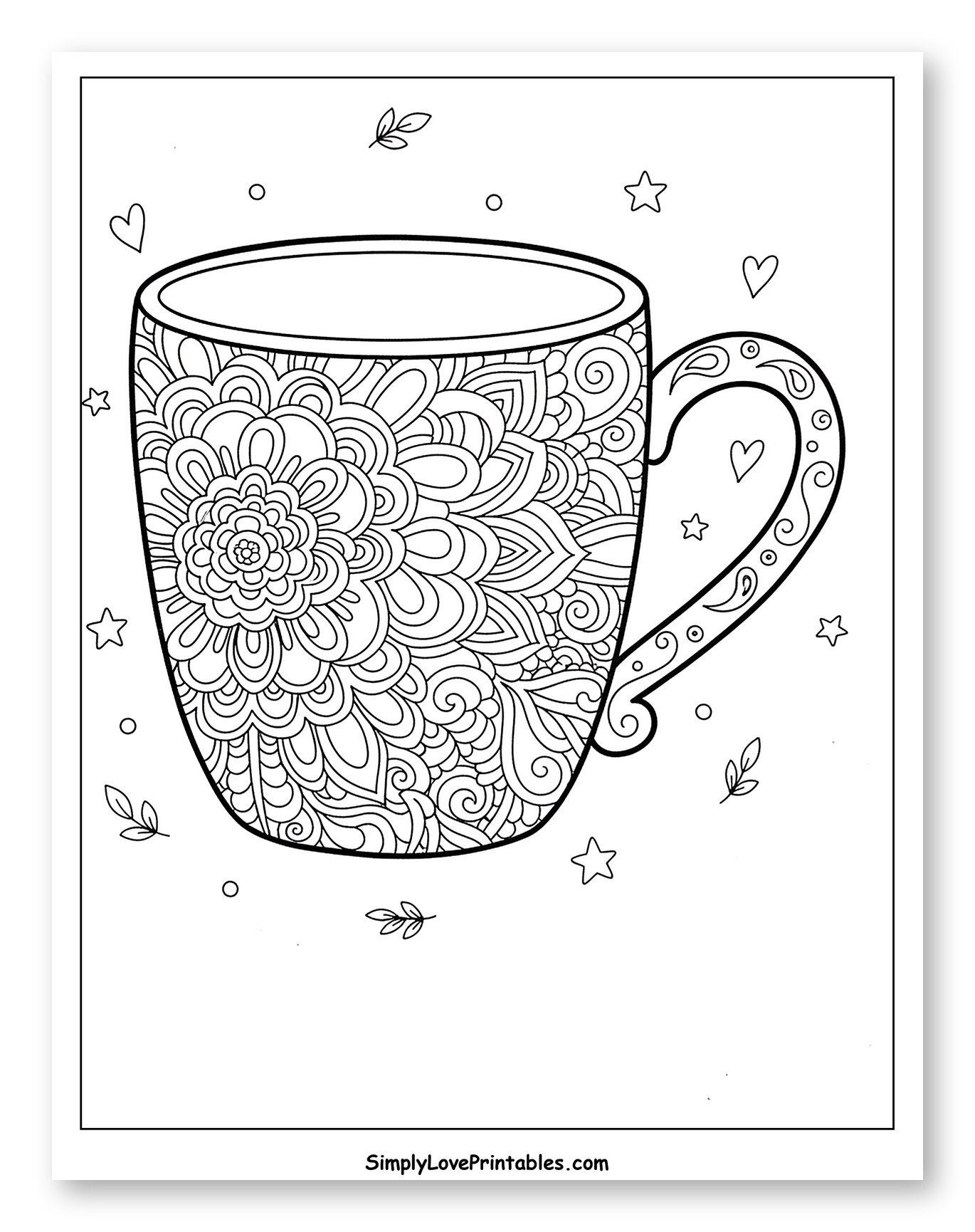 Cozy Mug with Intricate Floral Patterns Coloring Sheet for Adults