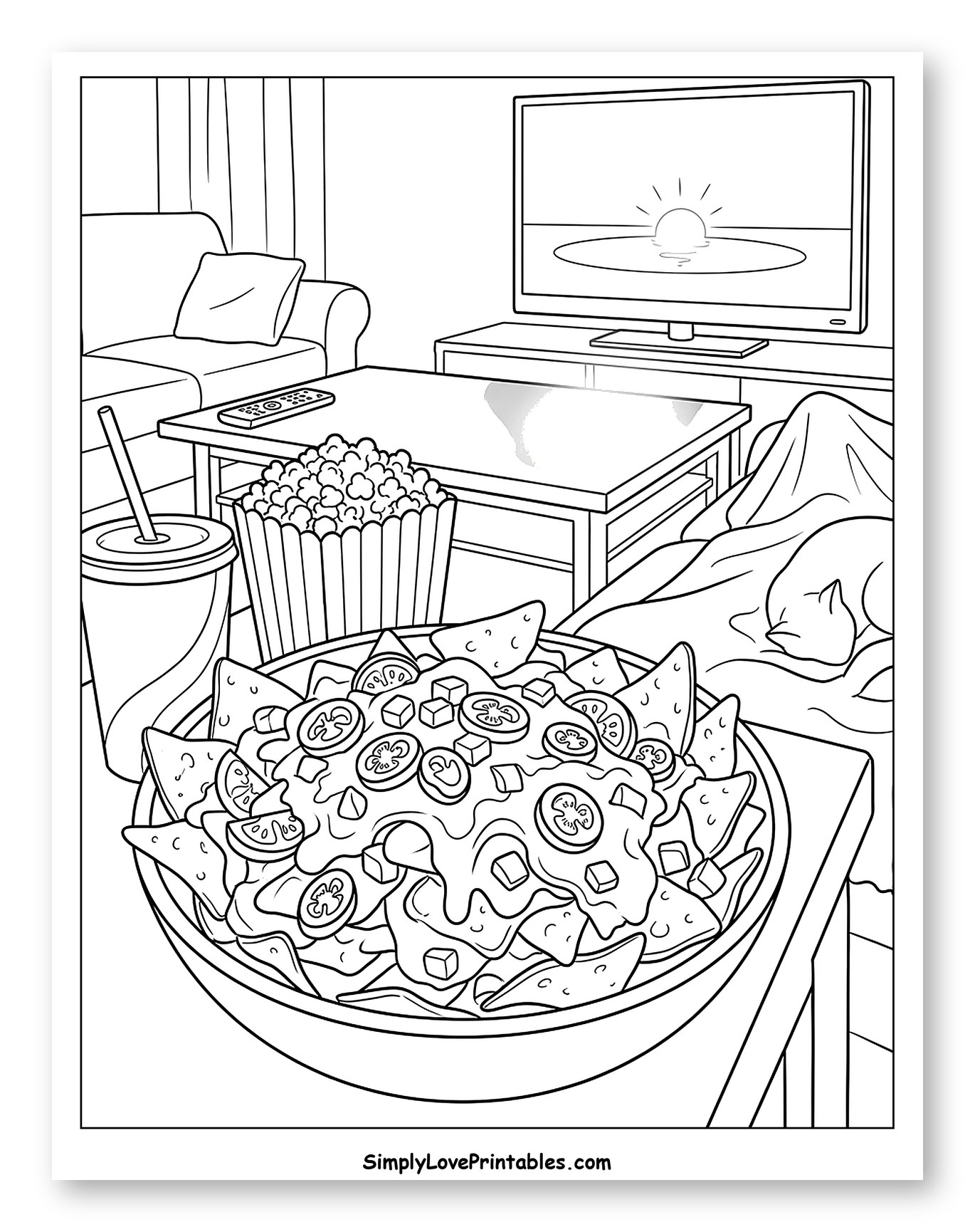 Cozy Night In with Nachos and a Movie to Color
