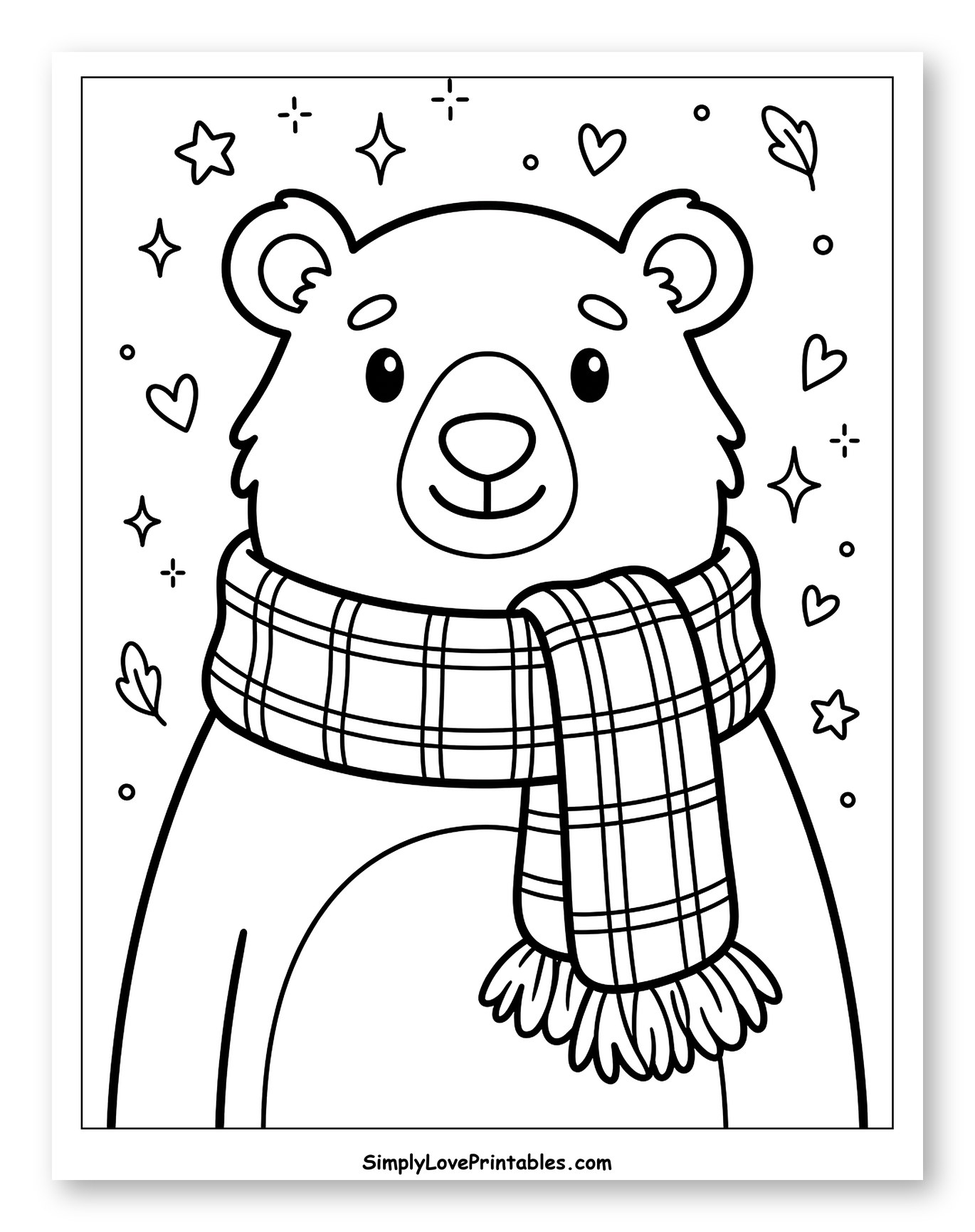 Cozy Polar Bear in a Plaid Scarf Coloring Page for Adults