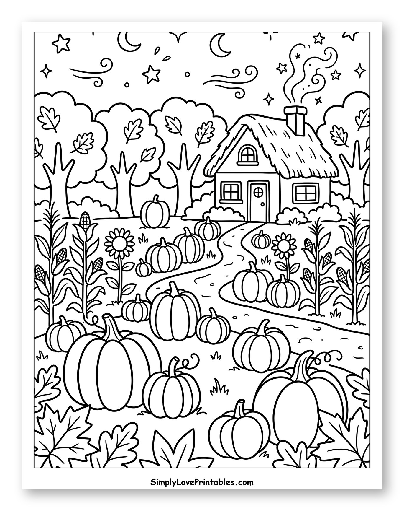 Cozy Pumpkin Patch Cottage Under Starry Night