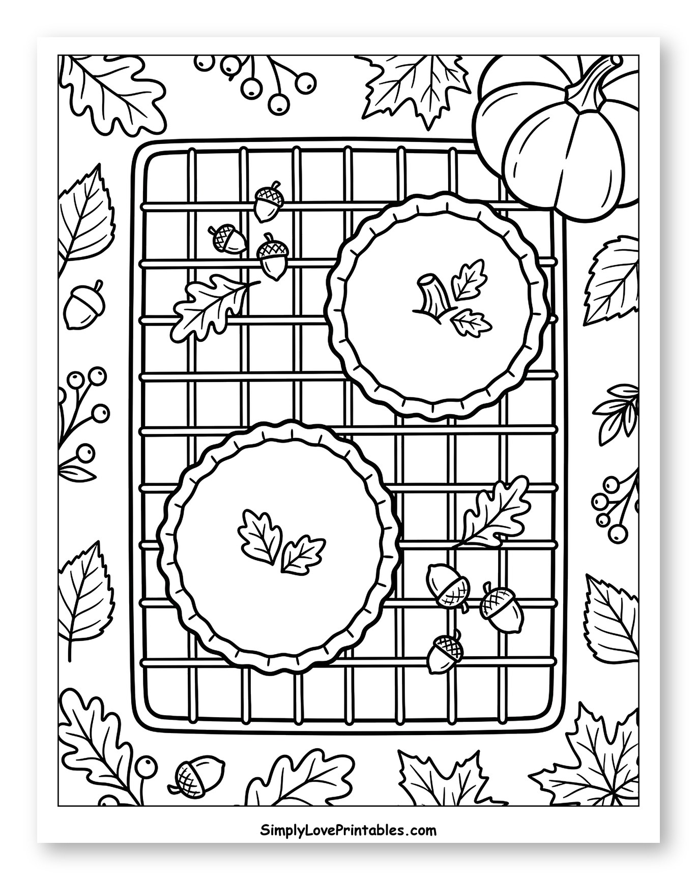 Cozy Pumpkin Pies with Fall Foliage Coloring Sheet for Toddlers