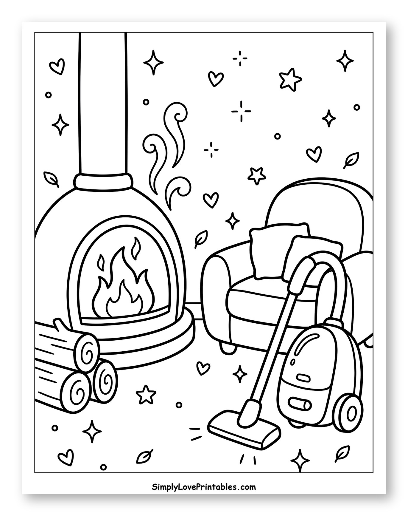 Cozy Room with Fireplace and Vacuum Cleaner