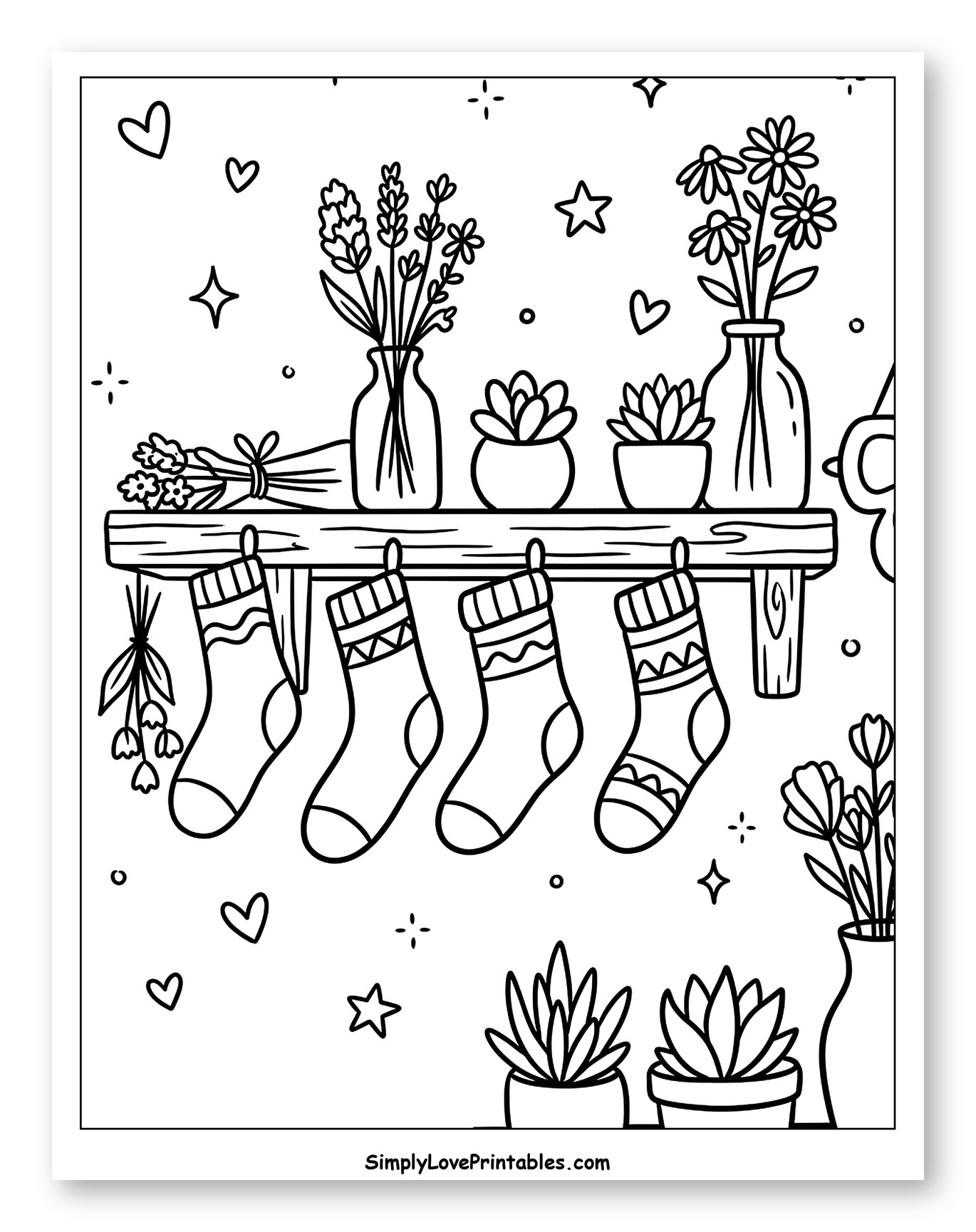 Cozy Shelf with Flowers and Hanging Socks
