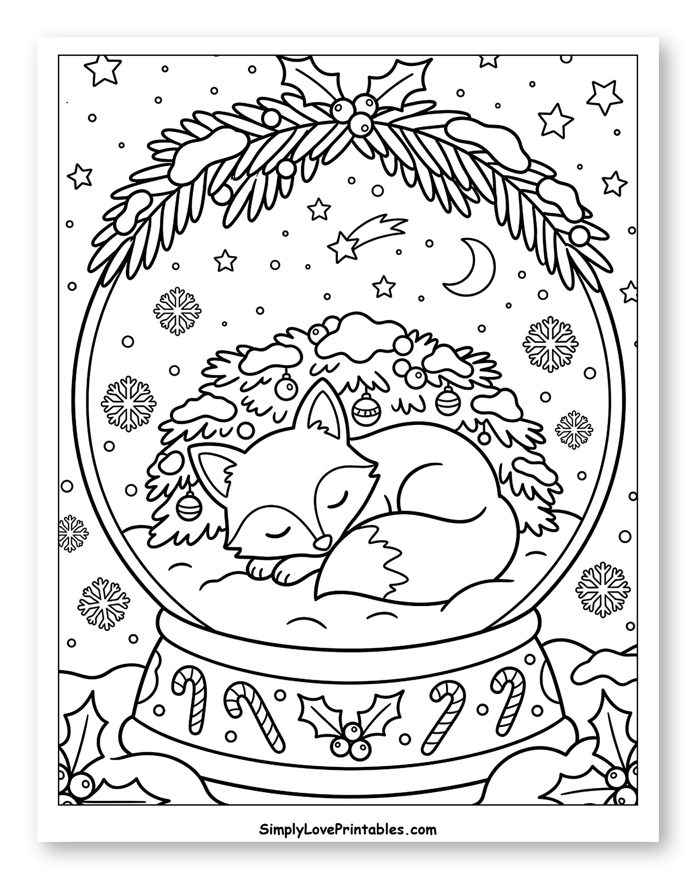 Cozy Sleeping Fox in a Festive Snow Globe