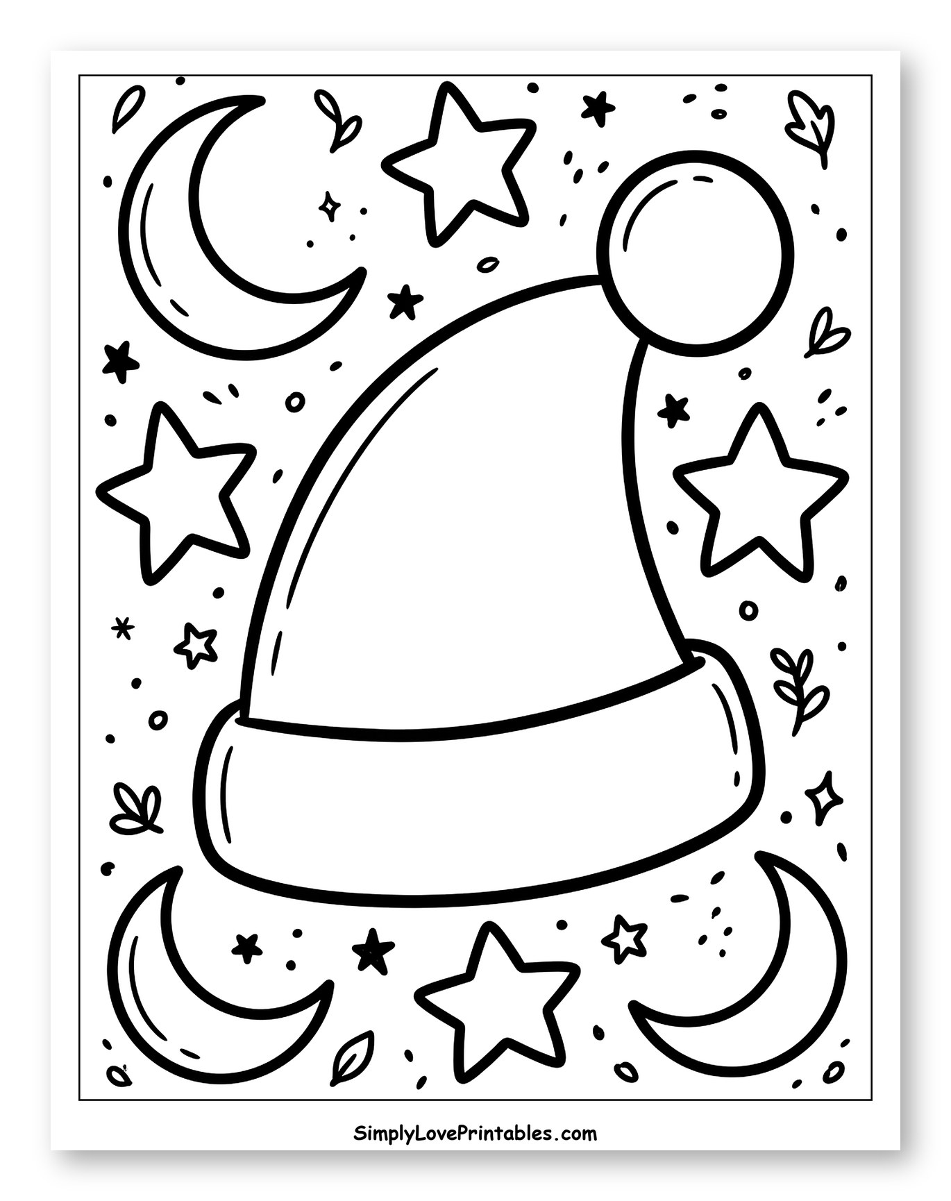 Cozy Sleeping Hat with Moons and Stars to Color for Adults