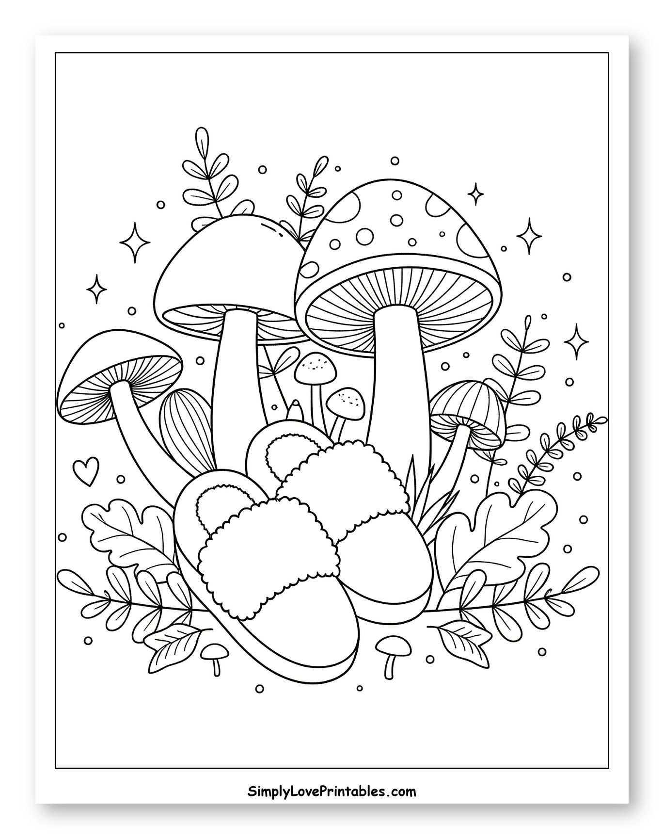 Cozy Slippers Among Magical Forest Mushrooms Coloring Page for Adults