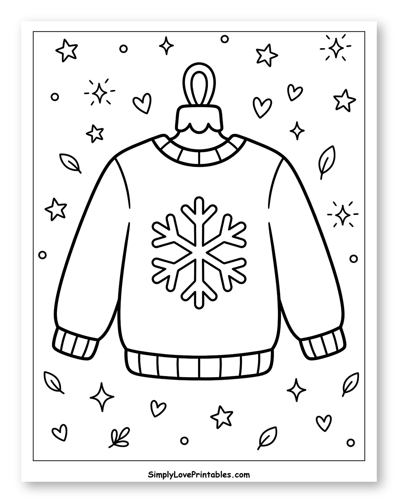 Cozy Snowflake Sweater Christmas Ornament Coloring Sheet for Adults