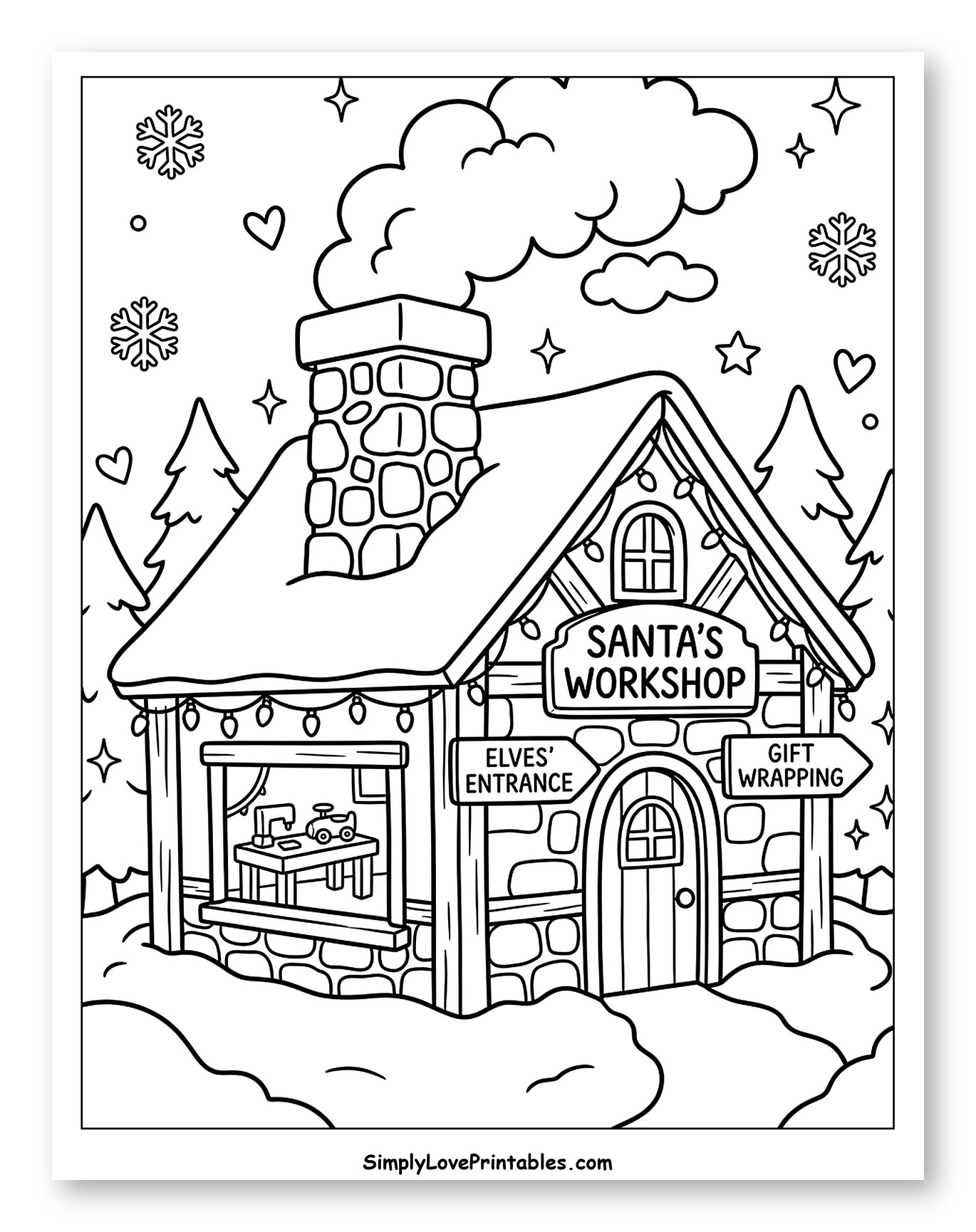 Cozy Snowy Santa's Workshop to Color for Adults