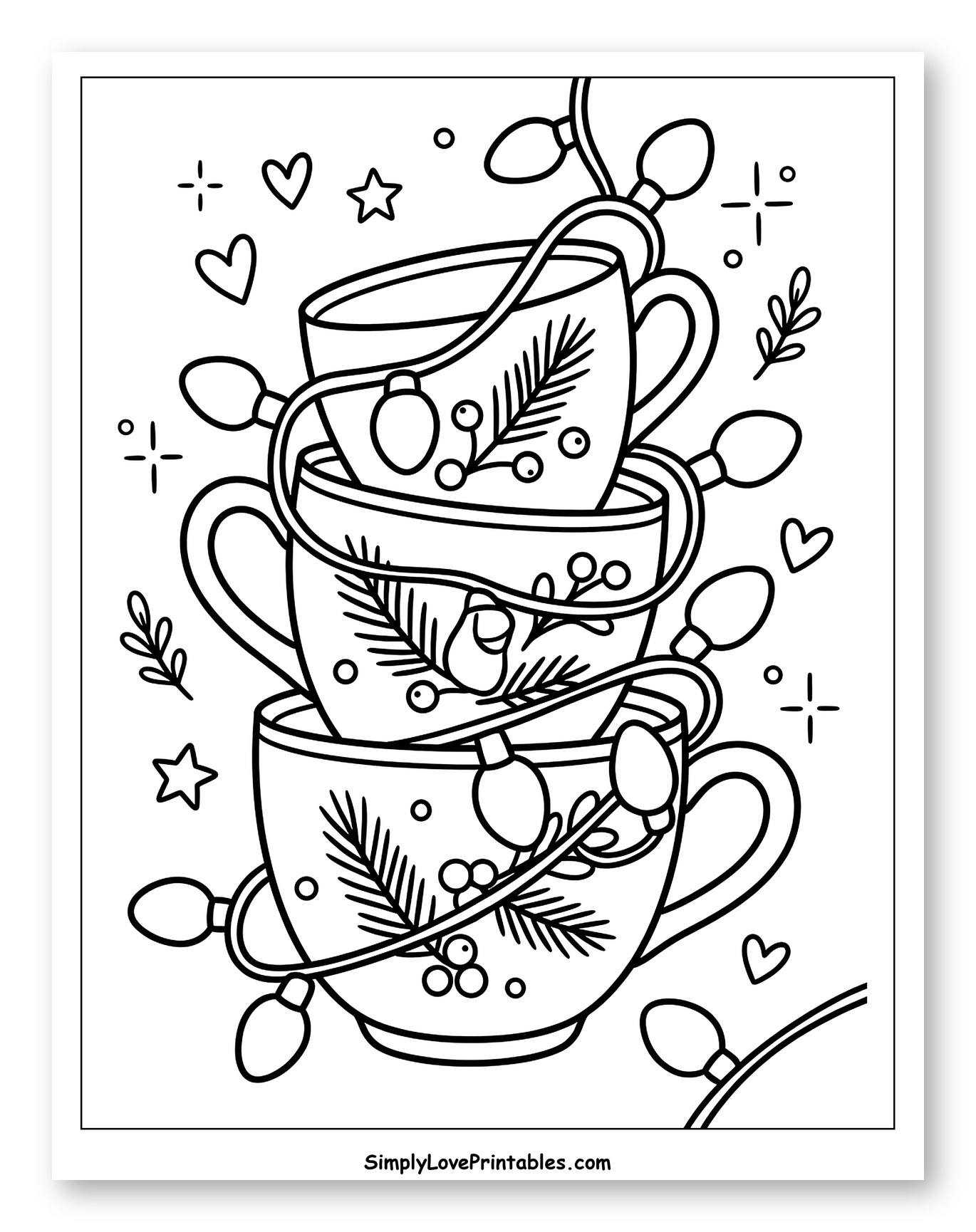 Cozy Stacked Teacups Wrapped in Holiday Lights