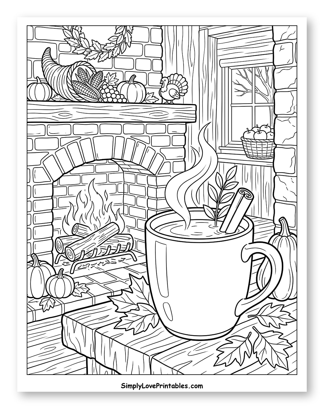 Cozy Thanksgiving Fireplace with Hot Drink