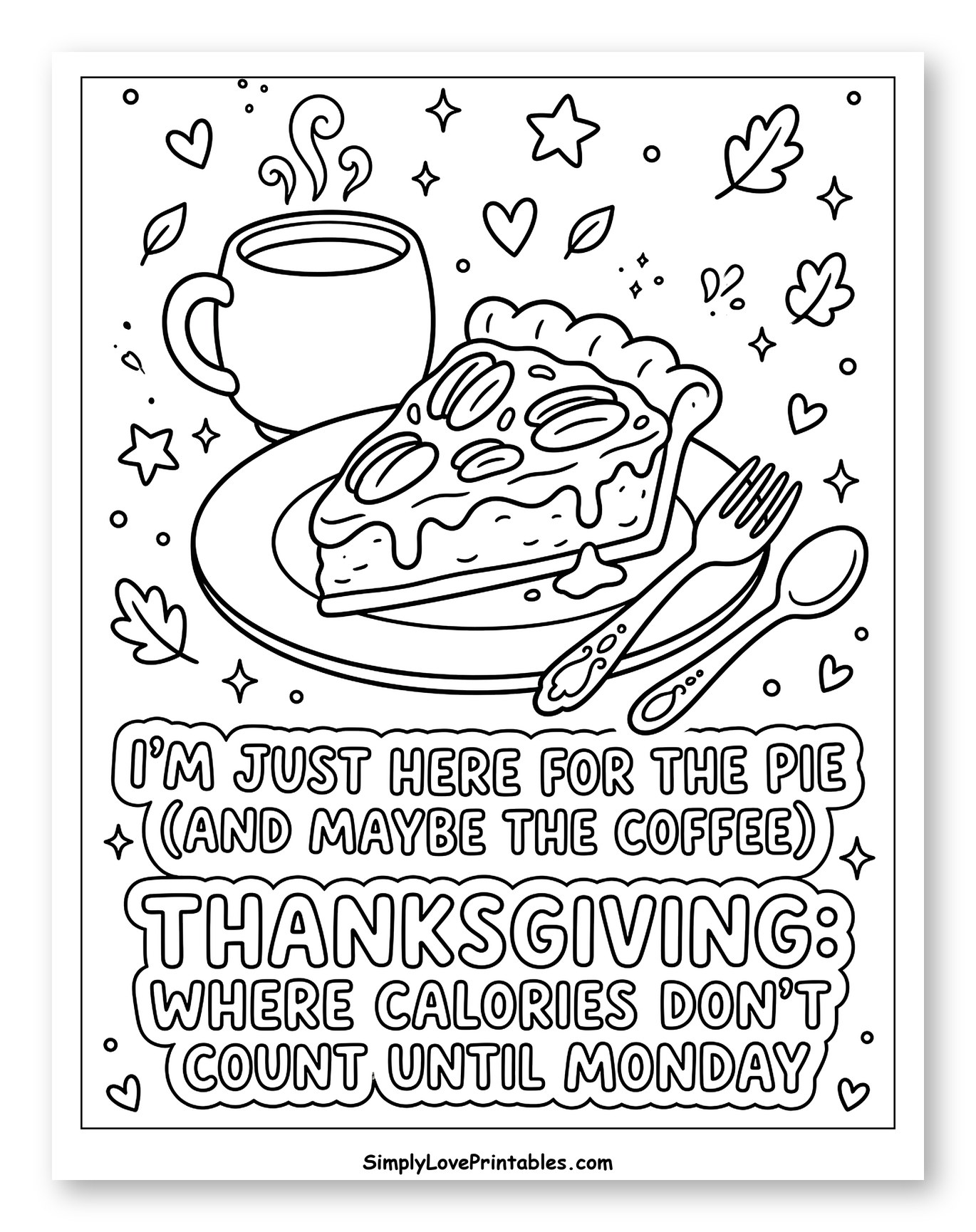 Cozy Thanksgiving Pecan Pie and Coffee Mug Coloring Sheet for Adults