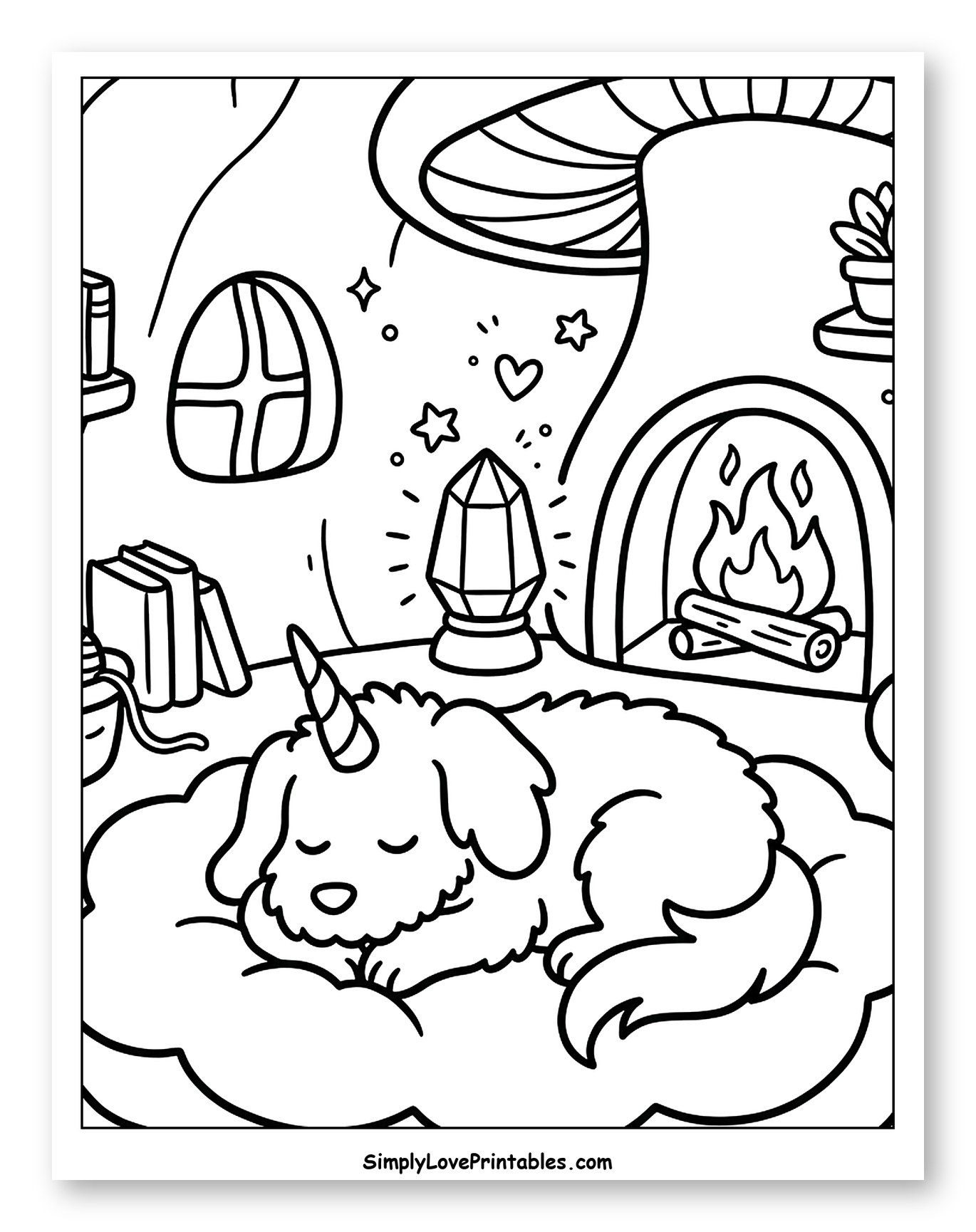Cozy Unicorn Dog Sleeping in Mushroom Home