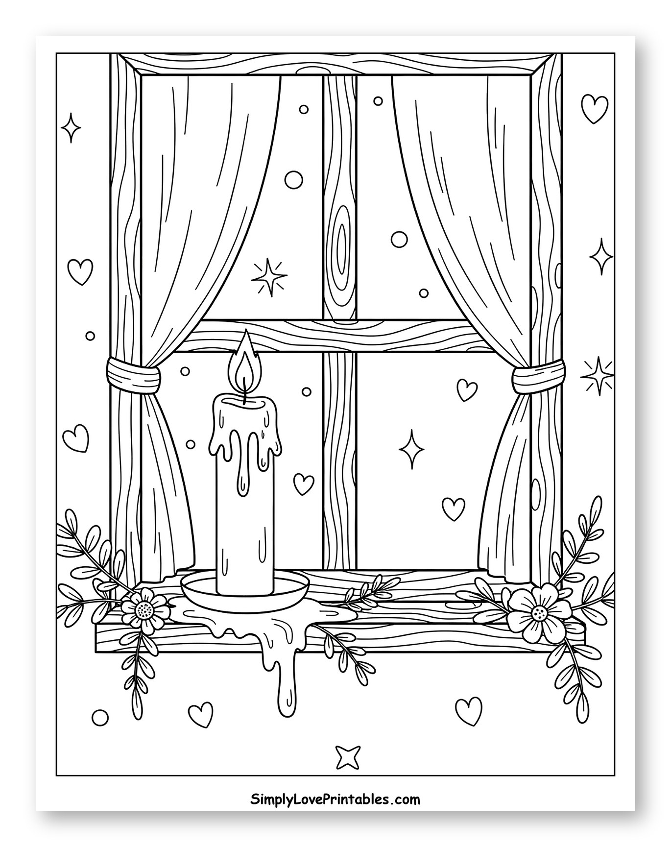 Cozy Window with Burning Candle and Flowers